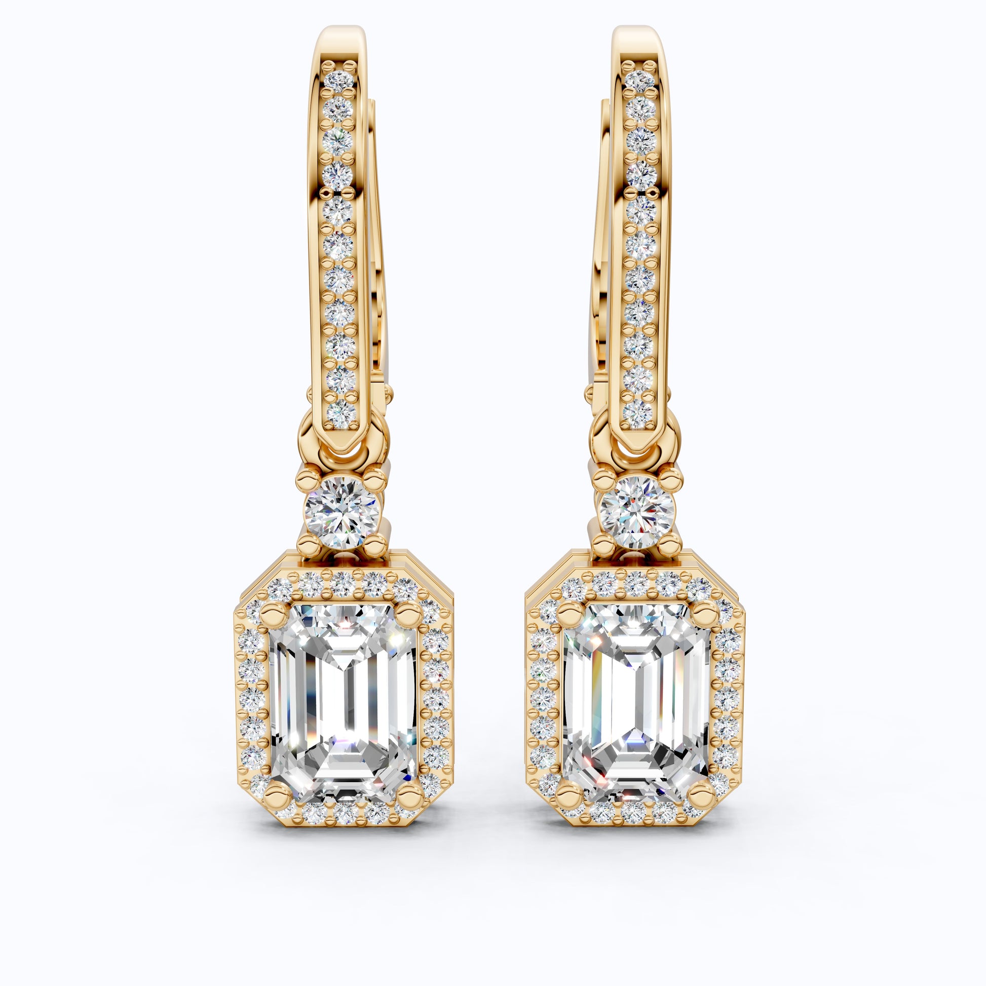 14k Solid Gold Vintage Style Emerald-Cut Halo-Set Lab Grown Diamond Wedding Earrings, Bridal Jewelry, Perfect Gift for Her, Latch Back Closure