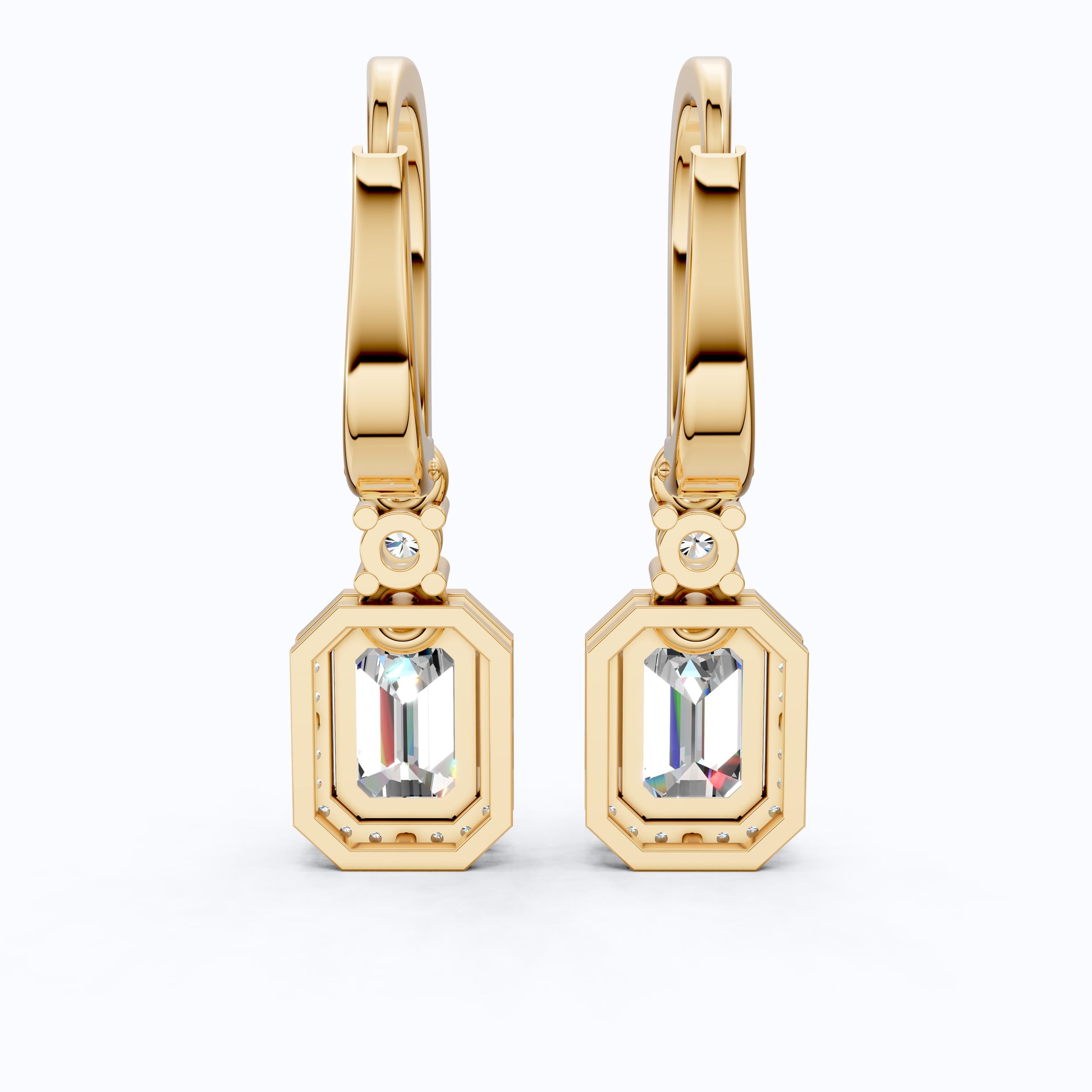 14k Solid Gold Vintage Style Emerald-Cut Halo-Set Lab Grown Diamond Wedding Earrings, Bridal Jewelry, Perfect Gift for Her, Latch Back Closure