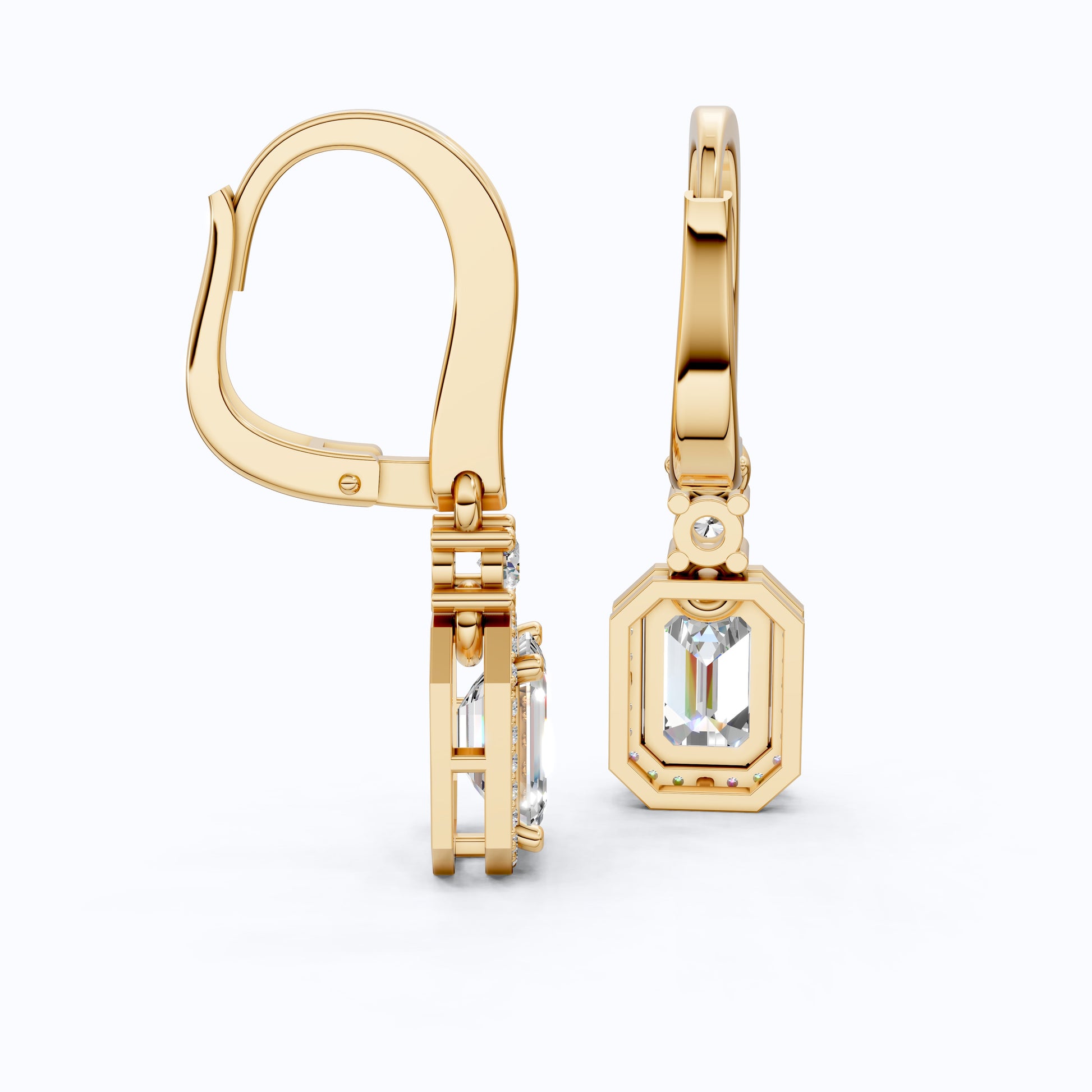 14k Solid Gold Vintage Style Emerald-Cut Halo-Set Lab Grown Diamond Wedding Earrings, Bridal Jewelry, Perfect Gift for Her, Latch Back Closure