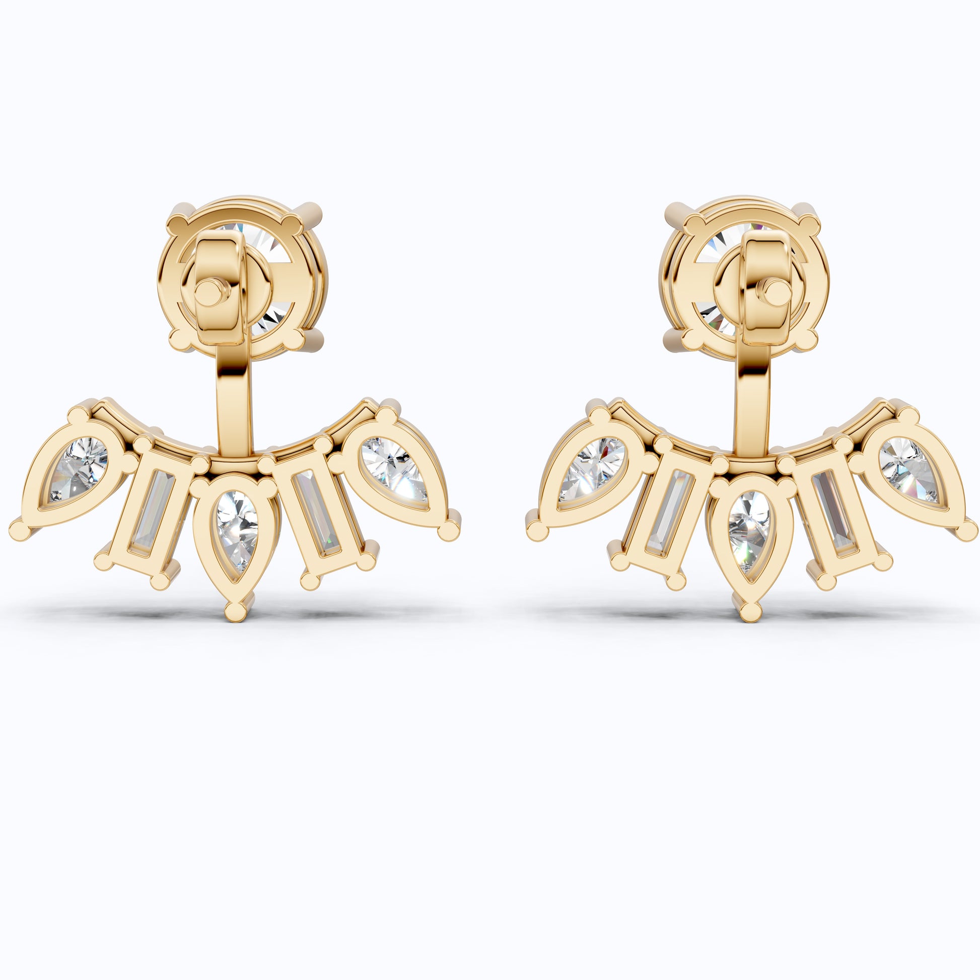 Art Deco Sunburst Ear Jacket Weddings in Lab Diamond – 14k Solid Gold, Cluster Fan Ear Jacket Earrings, Handmade Bridal Jewelry