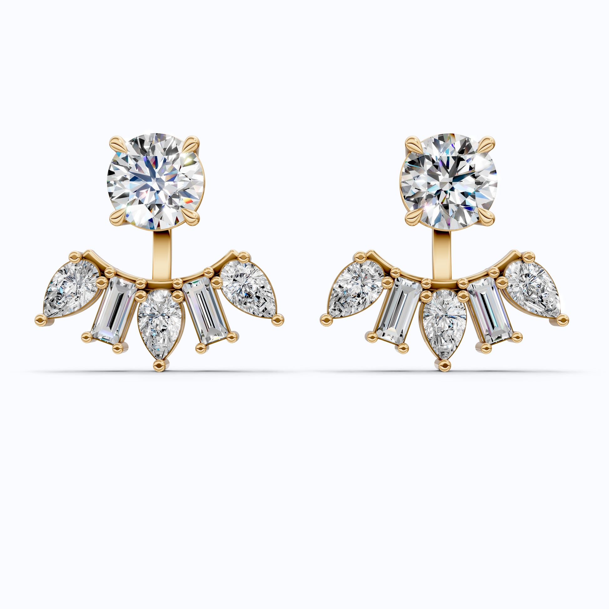 Art Deco Sunburst Ear Jacket Weddings in Lab Diamond – 14k Solid Gold, Cluster Fan Ear Jacket Earrings, Handmade Bridal Jewelry