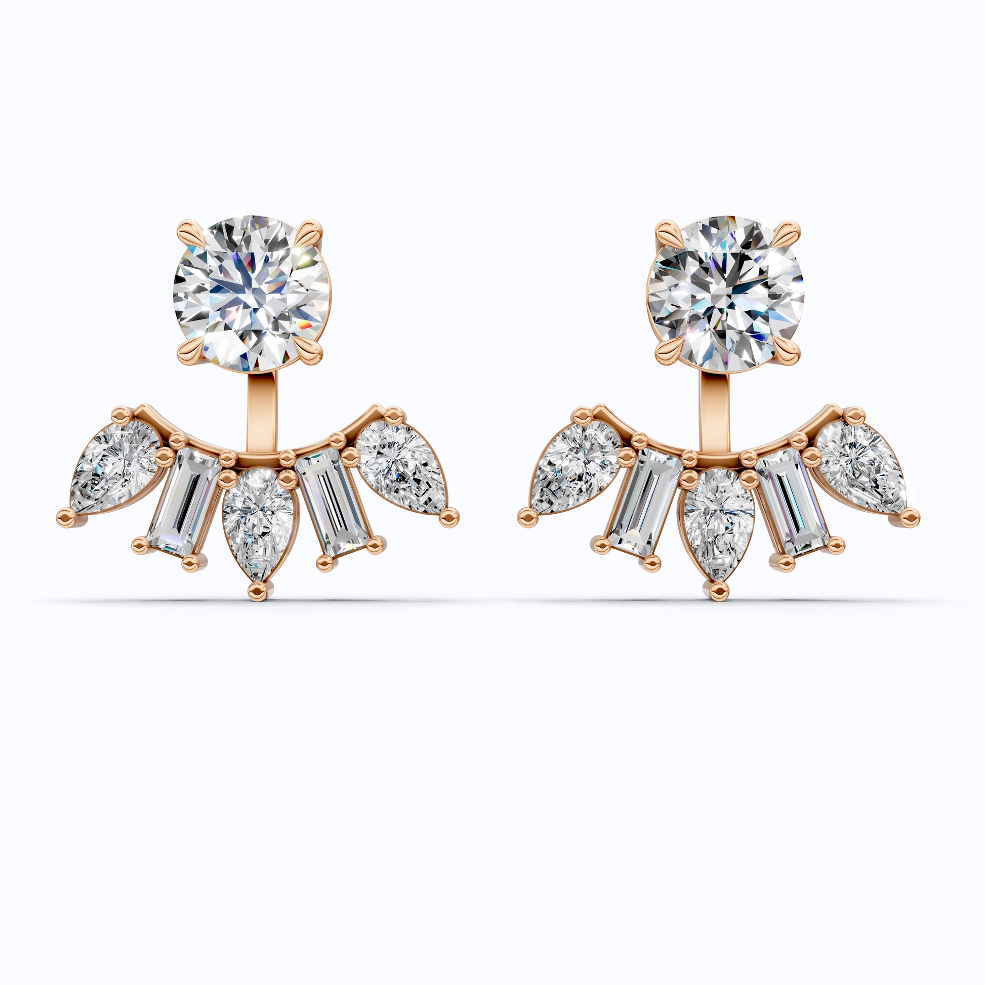 Art Deco Sunburst Ear Jacket Weddings in Lab Diamond – 14k Solid Gold, Cluster Fan Ear Jacket Earrings, Handmade Bridal Jewelry