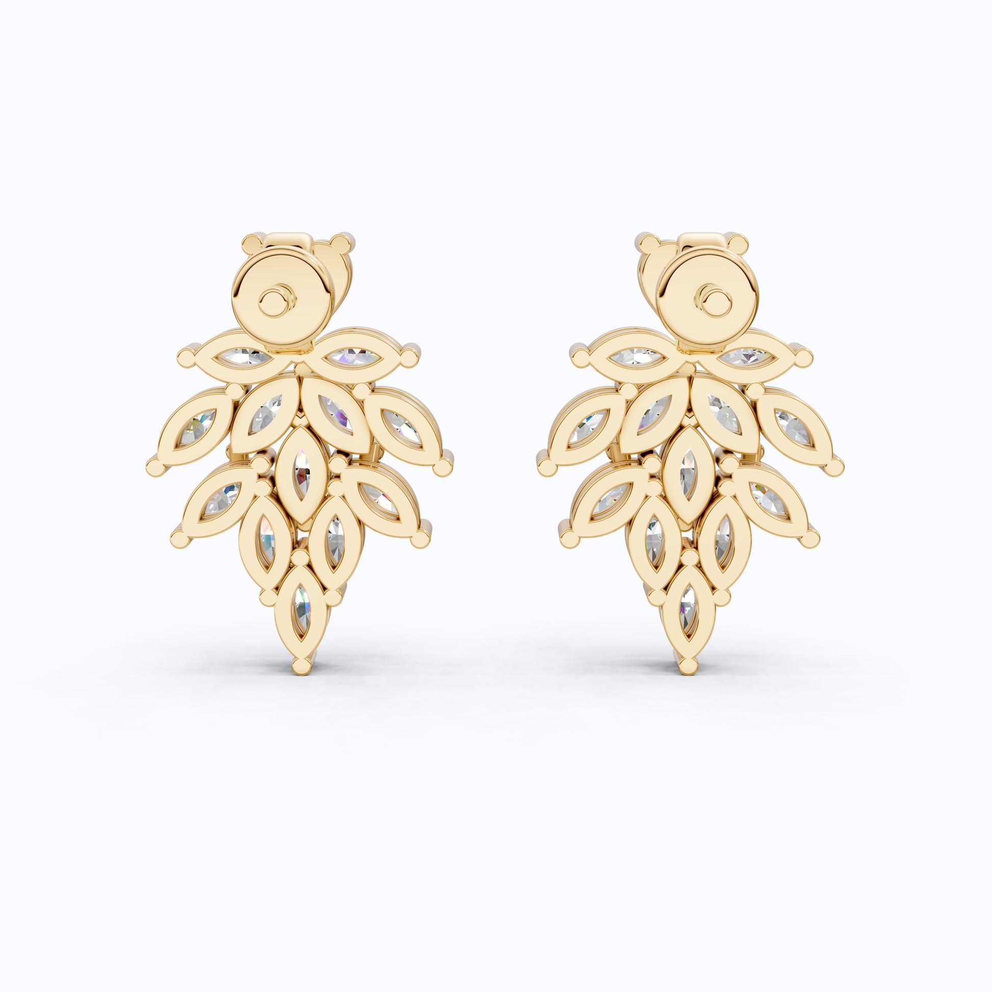 Heart Top Marquise Leaf Cluster TearDrop Wedding Earrings in Lab Grown Diamond 14k Solid Gold, Unique Bridal Jewelry, Anniversary Gift For Women