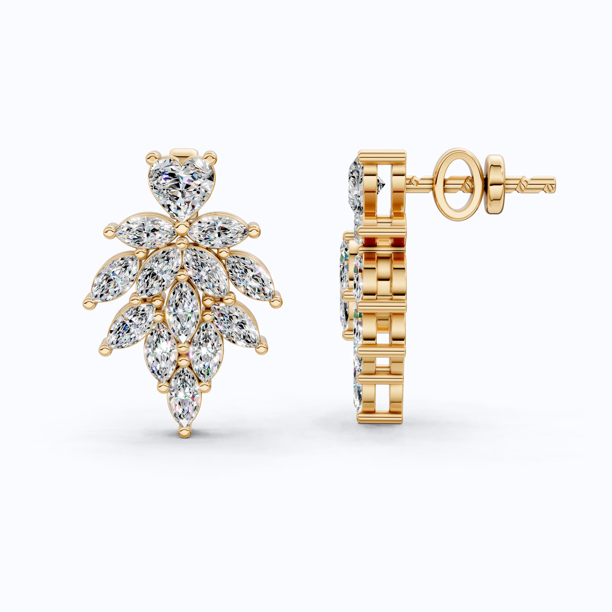 Heart Top Marquise Leaf Cluster TearDrop Wedding Earrings in Lab Grown Diamond 14k Solid Gold, Unique Bridal Jewelry, Anniversary Gift For Women