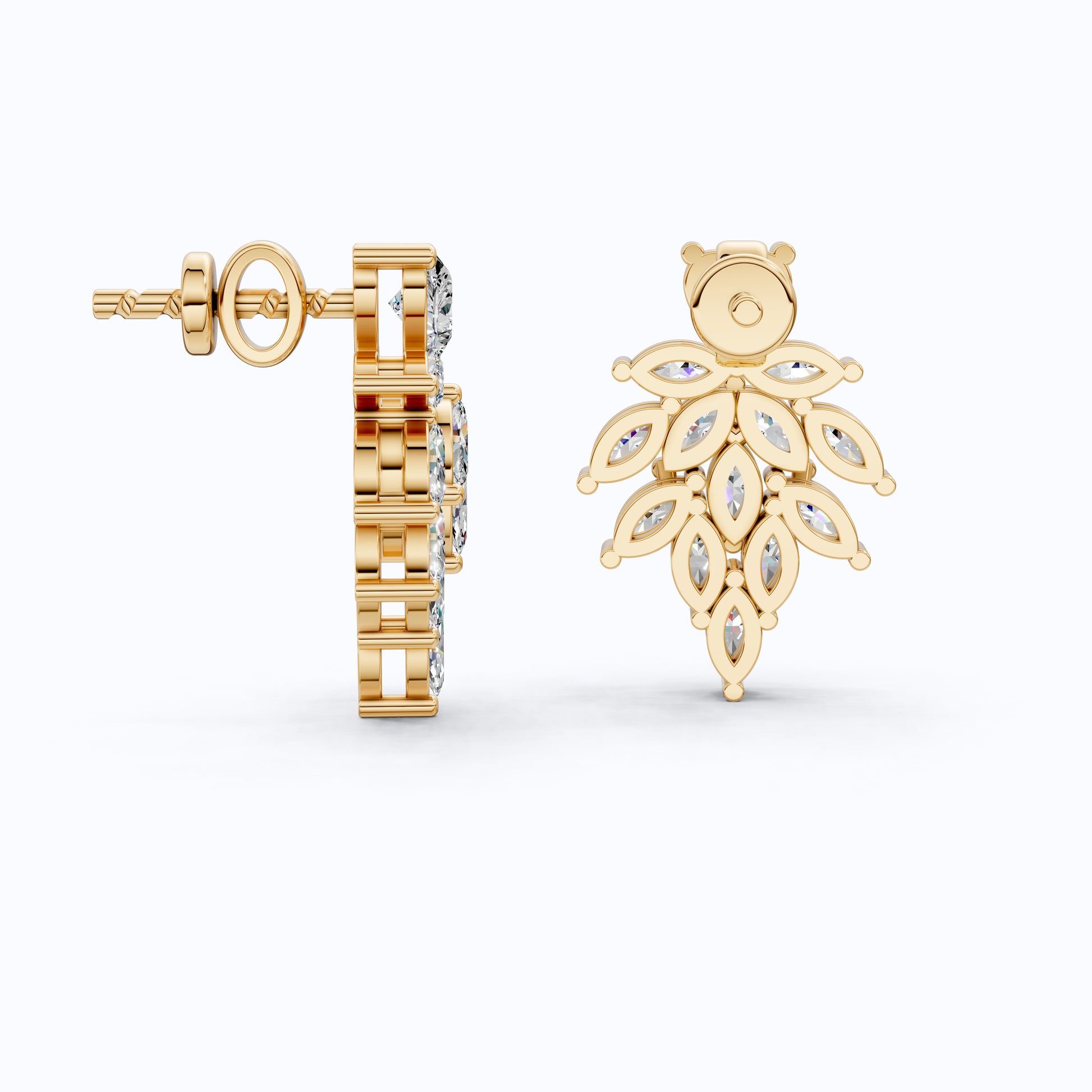 Heart Top Marquise Leaf Cluster TearDrop Wedding Earrings in Lab Grown Diamond 14k Solid Gold, Unique Bridal Jewelry, Anniversary Gift For Women