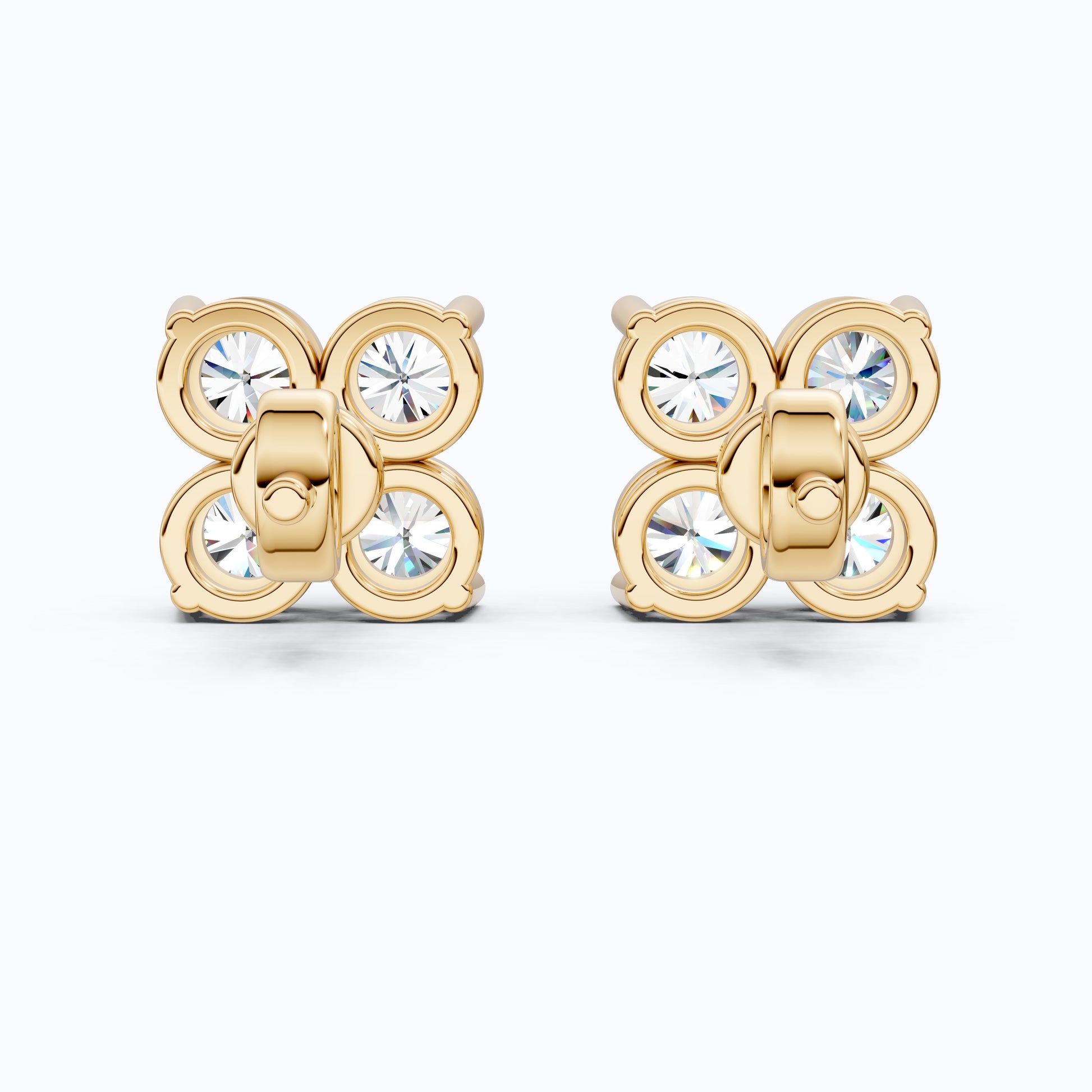 Minimalist Four Stone Floral Cluster Studs Earrings in Lab Diamond-14k Solid Gold, Handmade Bridal Jewelry, Gift For Her