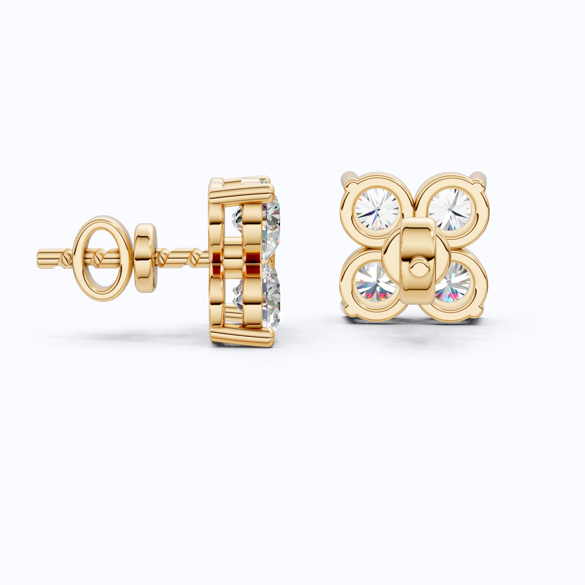 Minimalist Four Stone Floral Cluster Studs Earrings in Lab Diamond-14k Solid Gold, Handmade Bridal Jewelry, Gift For Her