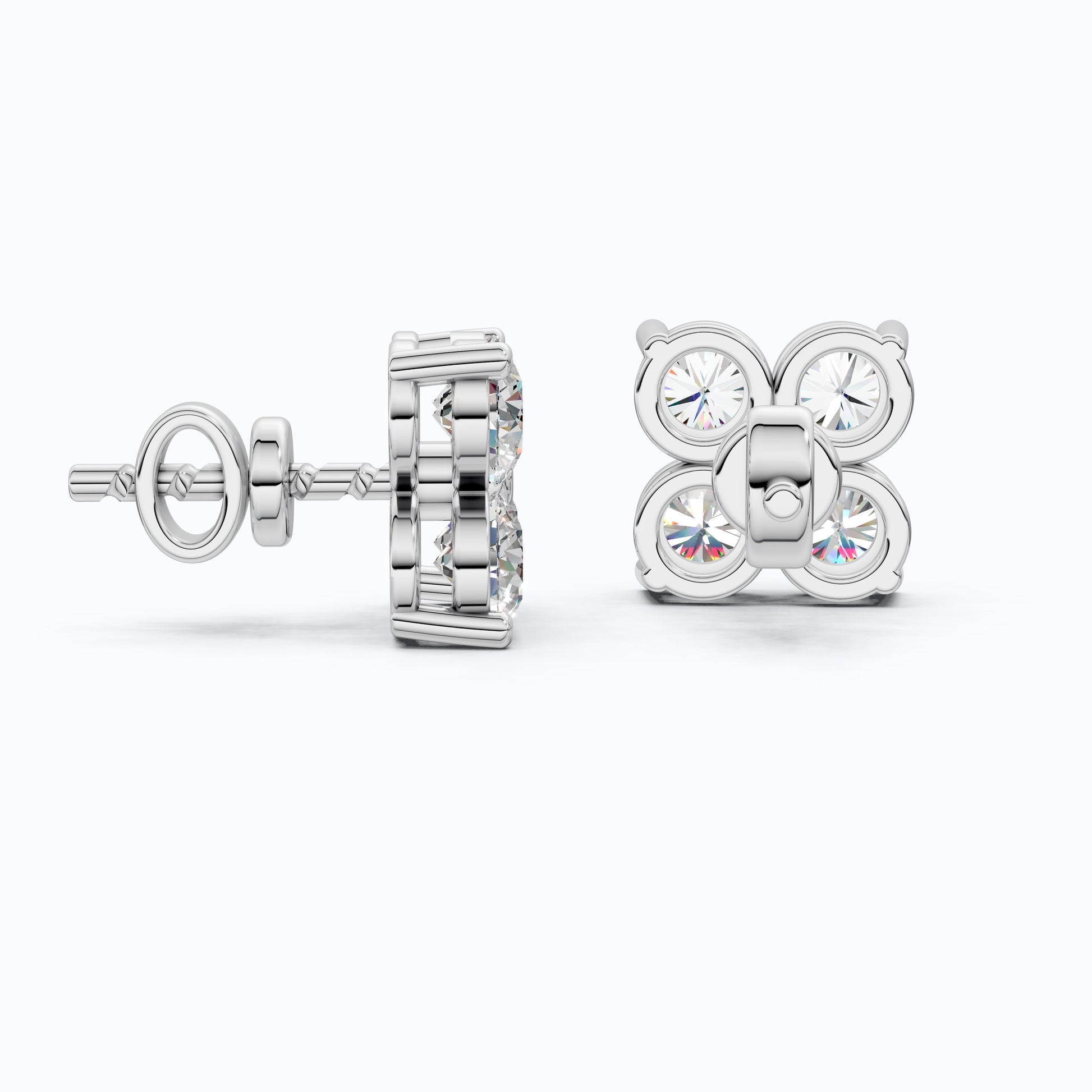 Minimalist Four Stone Floral Cluster Studs Earrings in Lab Diamond-14k Solid Gold, Handmade Bridal Jewelry, Gift For Her