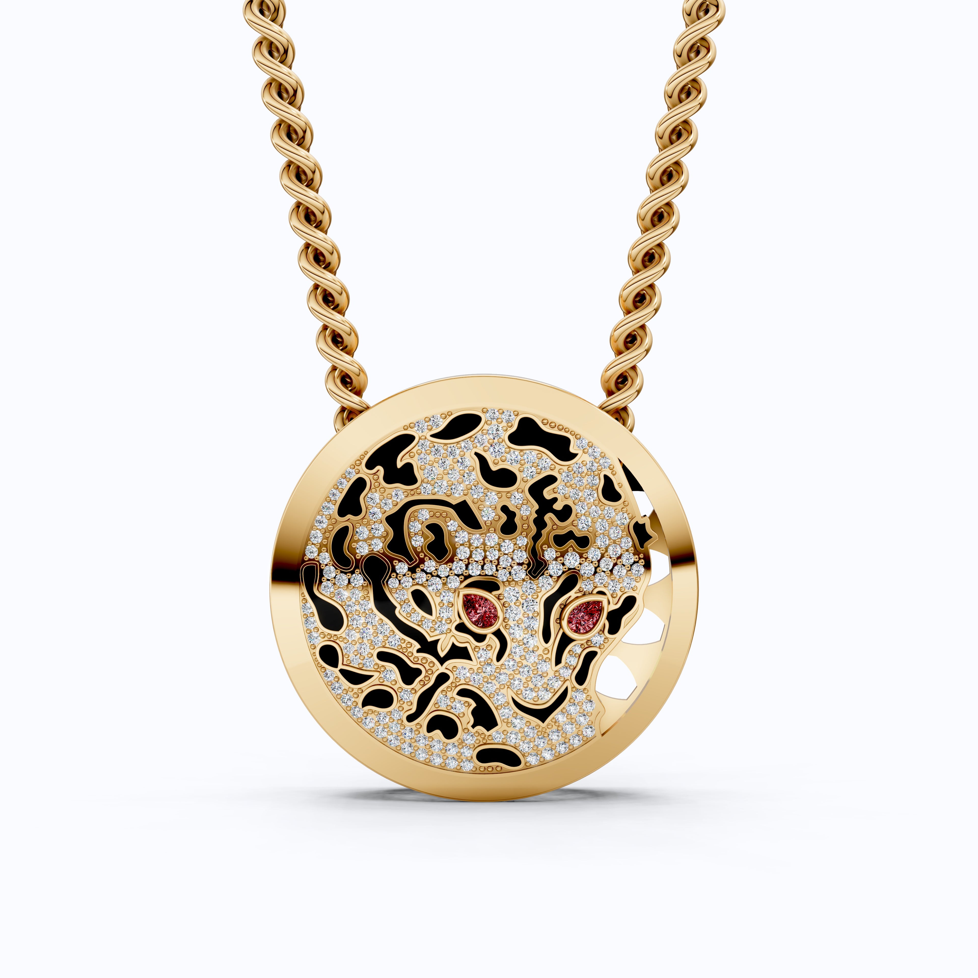 Leopard Pavé Medallion Hip Hop Pendant Necklace in Lab Grown Diamond – 14k Solid Gold, Everyday Gift for Him