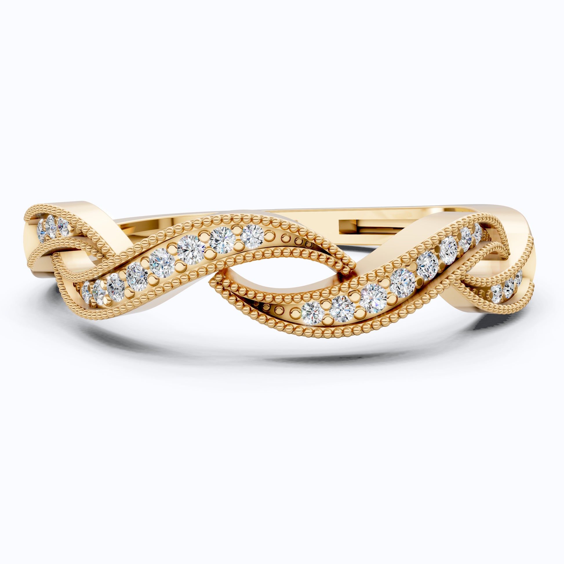 Twisted Milgrain Diamond Engagement Ring in 14k Solid Gold, Antique Style Braided Twist Wedding Ring, Handmade Jewelry