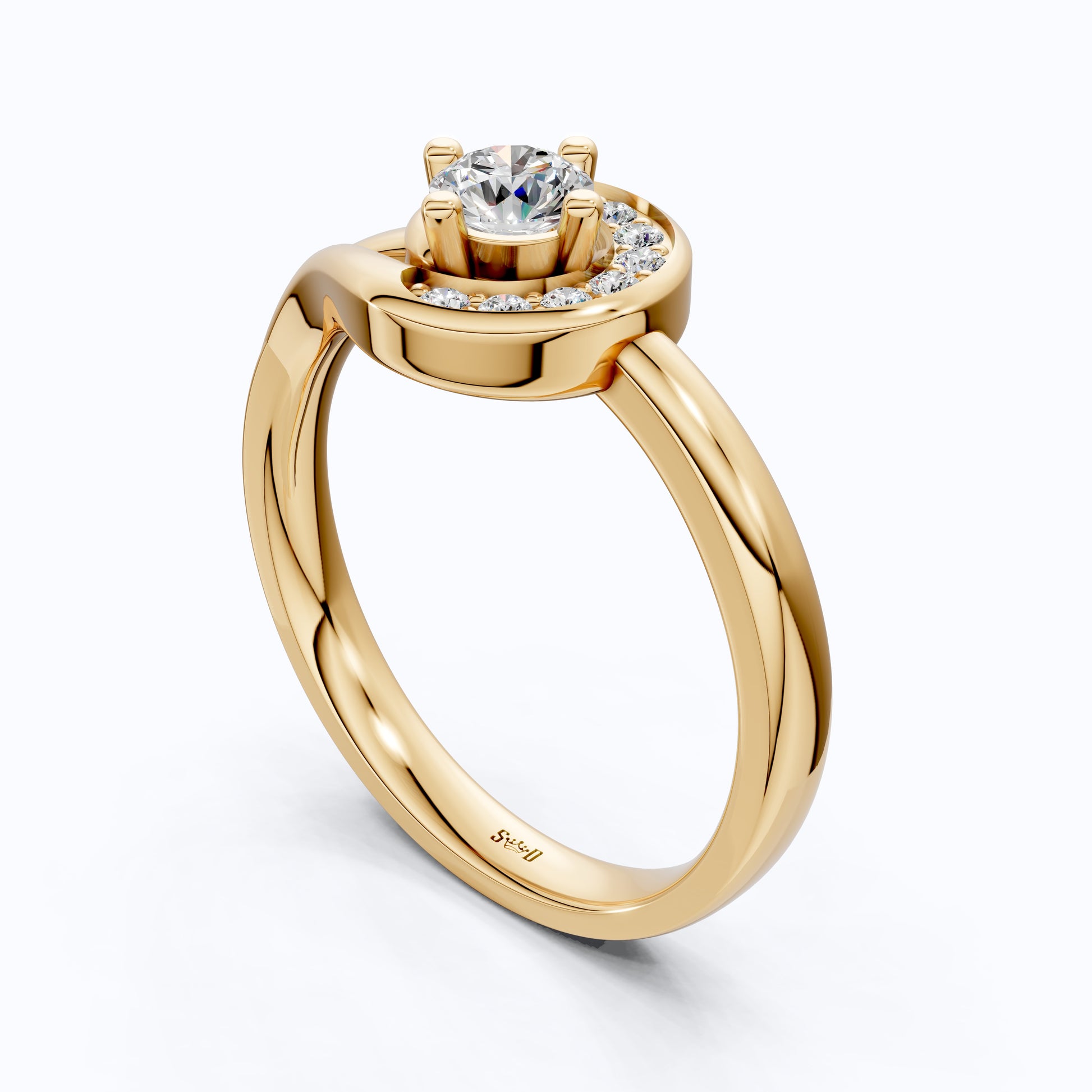 Swirl Halo Ring with Round Center in 18K Solid Gold or Sterling Silver Engagement Ring Gift for Women, Antique Ring