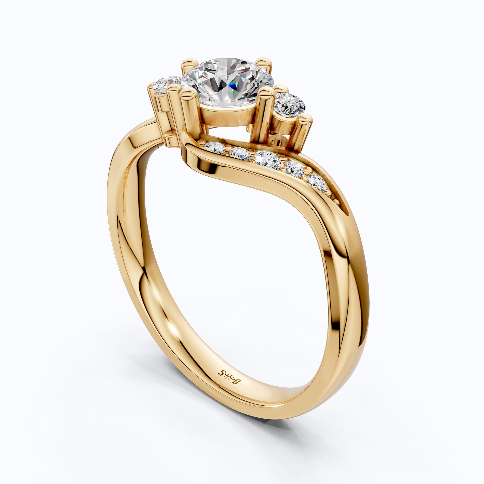 Bypass Round Cut Pave Engagement Ring in 9k Solid Gold, 0.67 TCW Round Cut Lab Diamonds, Anniversary Gift for Wife, Everyday Jewelry