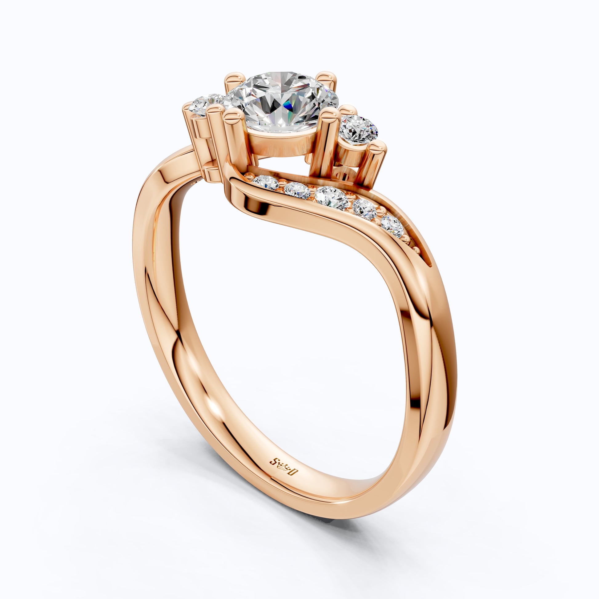 Bypass Round Cut Pave Engagement Ring in 9k Solid Gold, 0.67 TCW Round Cut Lab Diamonds, Anniversary Gift for Wife, Everyday Jewelry