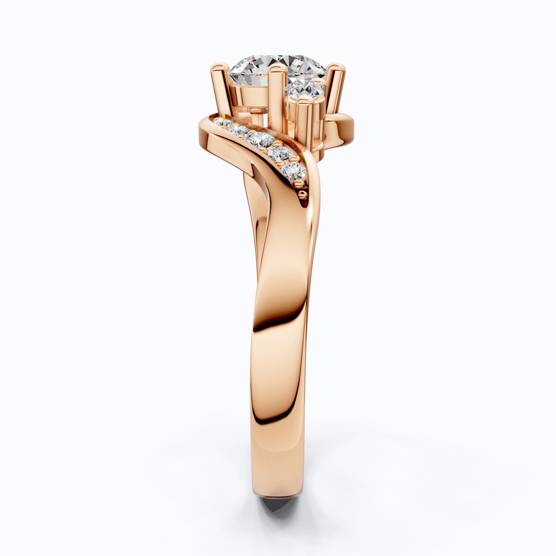 Bypass Round Cut Pave Engagement Ring in 9k Solid Gold, 0.67 TCW Round Cut Lab Diamonds, Anniversary Gift for Wife, Everyday Jewelry