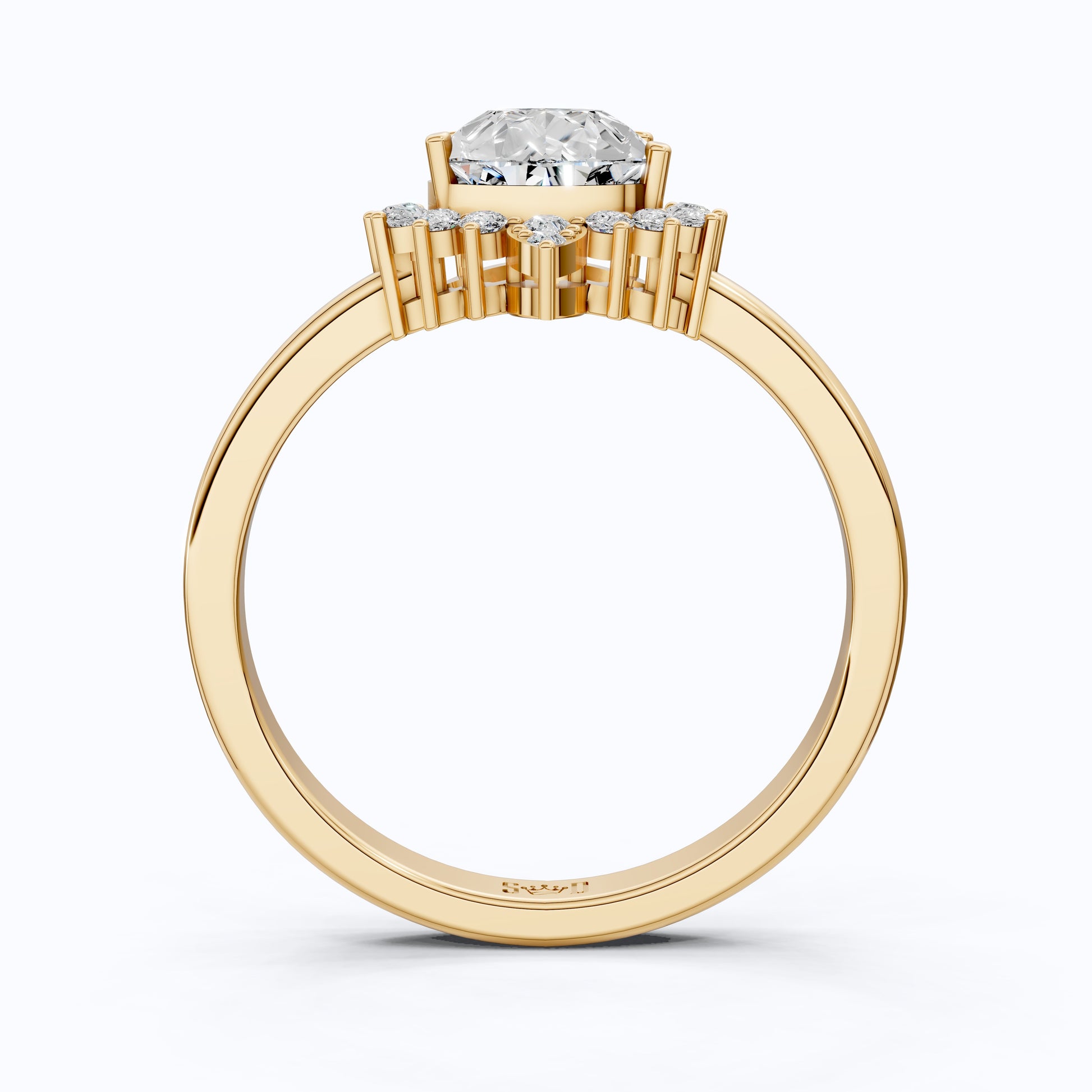 Crown Halo Pear Cut Cluster Engagement Ring in 18K Solid Gold, 0.95 TCW Lab Diamond Unique Wedding Bridal Jewelry, Anniversary Gift for Women