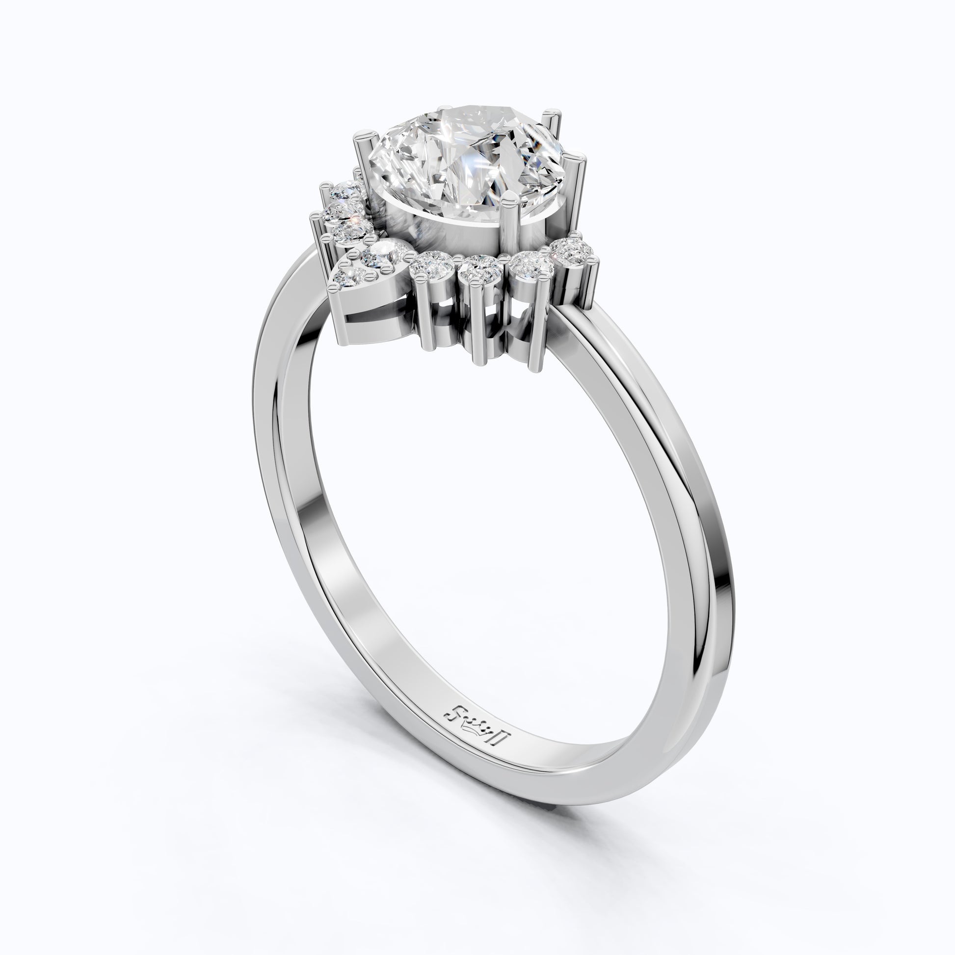 Crown Halo Pear Cut Cluster Engagement Ring in 18K Solid Gold, 0.95 TCW Lab Diamond Unique Wedding Bridal Jewelry, Anniversary Gift for Women