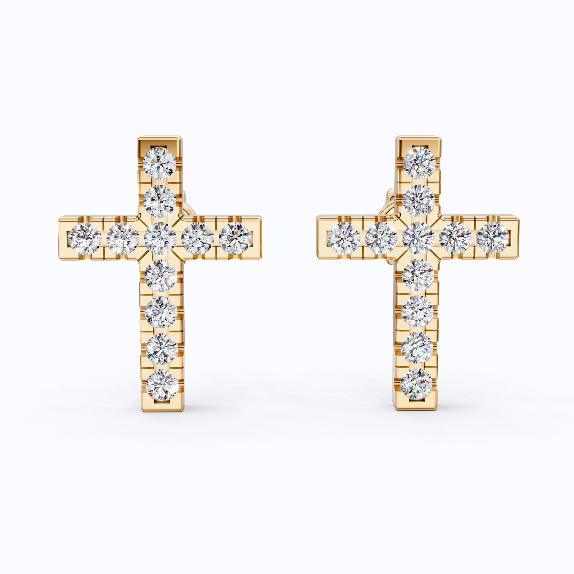 Modern Jesus Cross Wedding Stud Earrings in 14K Yellow Gold, Classic Religious Jewelry, Perfect Gift for Wife, Everyday Stud Earrings