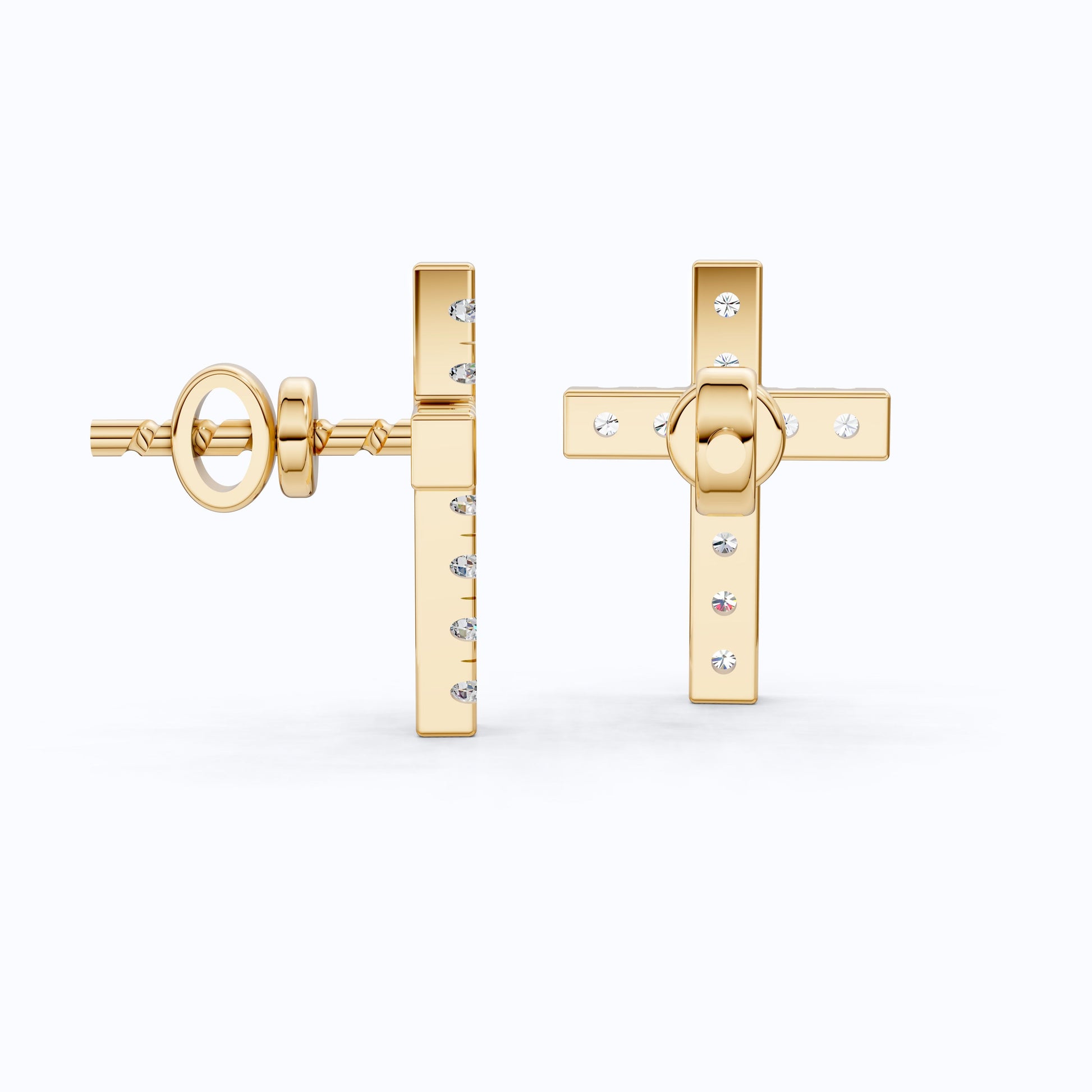 Modern Jesus Cross Wedding Stud Earrings in 14K Yellow Gold, Classic Religious Jewelry, Perfect Gift for Wife, Everyday Stud Earrings