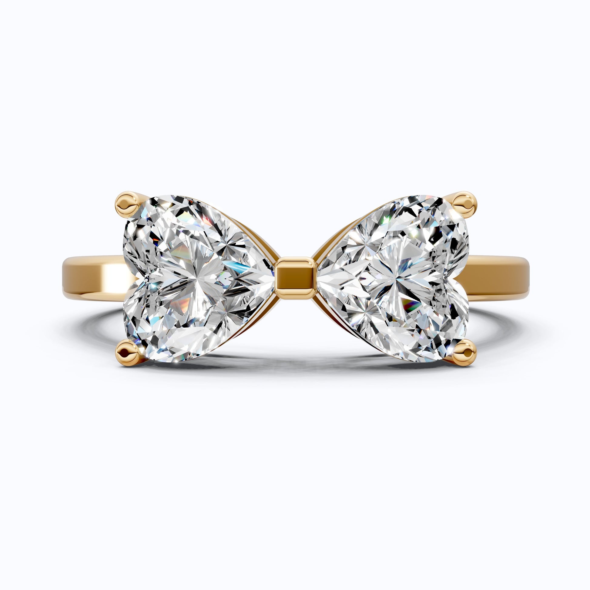 Delicate Bow Inspired Double Heart Engagement Ring in 14K Solid Gold, 1.50 TCW Heart Cut Lab Grown Diamonds, Anniversary Gift for Wife, Bridal Jewelry
