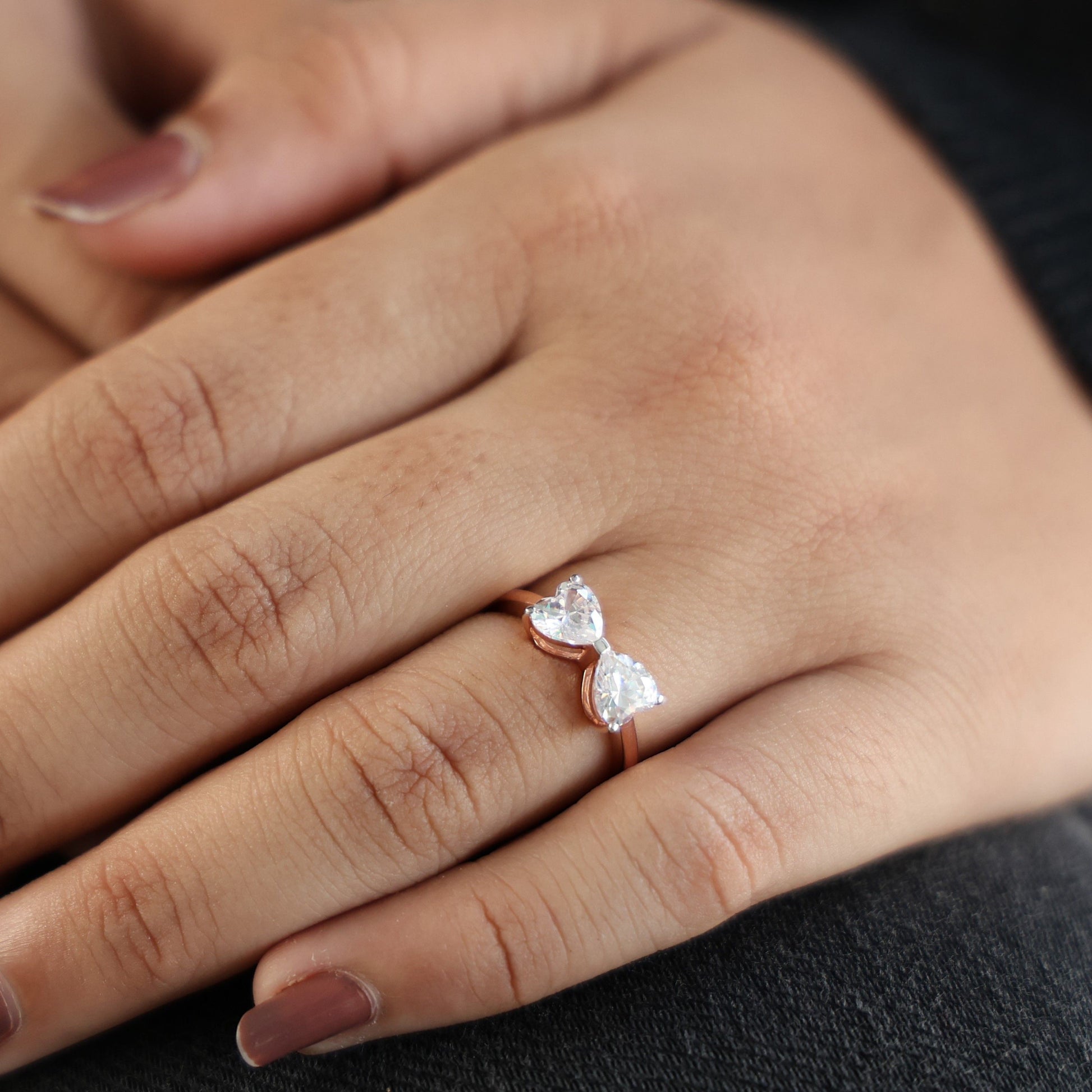 Delicate Bow Inspired Double Heart Engagement Ring in 14K Solid Gold, 1.50 TCW Heart Cut Lab Grown Diamonds, Anniversary Gift for Wife, Bridal Jewelry