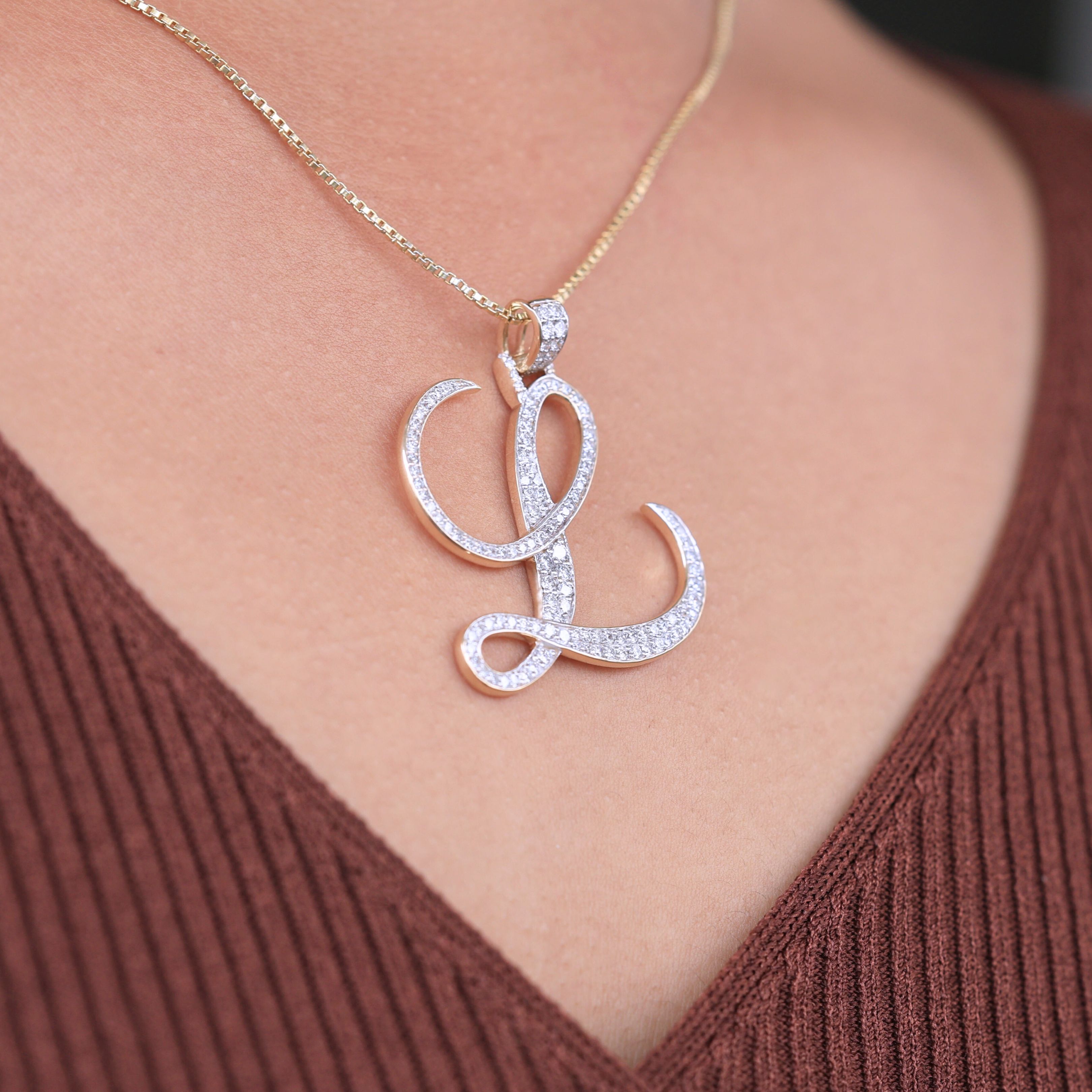 Custom Script Initial Hip-Hop Alphabet Pendant in Lab Diamond – 10k Solid Gold or Silver, Birthday Gift for Her, Handmade Fine Jewelry