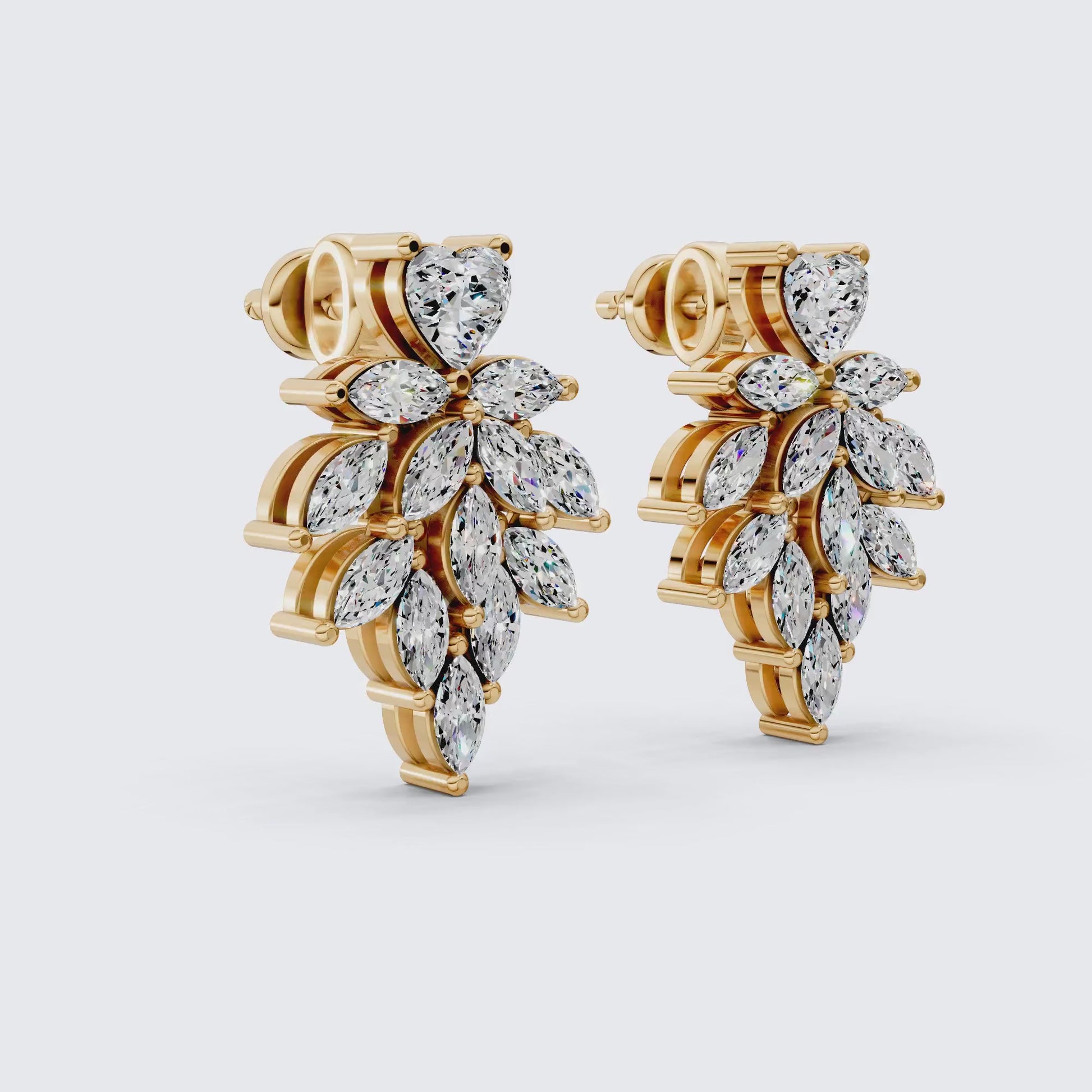 Heart Top Marquise Leaf Cluster TearDrop Wedding Earrings in Lab Grown Diamond 14k Solid Gold, Unique Bridal Jewelry, Anniversary Gift For Women