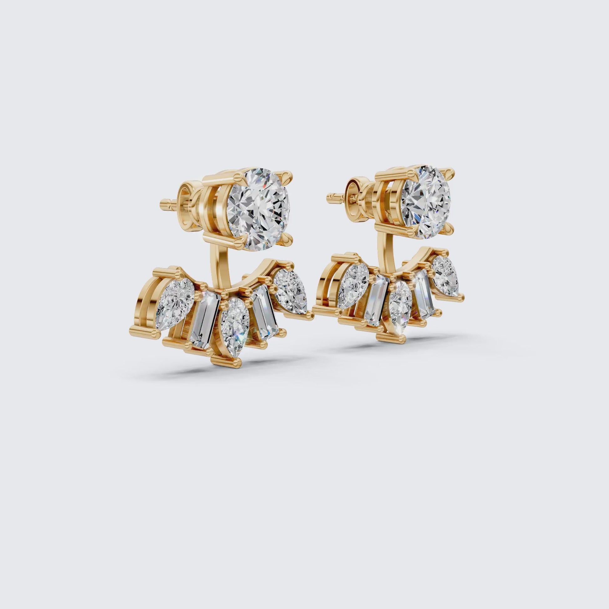 Art Deco Sunburst Ear Jacket Weddings in Lab Diamond – 14k Solid Gold, Cluster Fan Ear Jacket Earrings, Handmade Bridal Jewelry