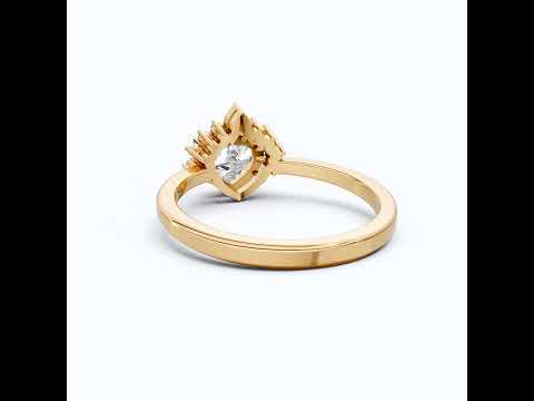 Crown Halo Pear Cut Cluster Engagement Ring in 18K Solid Gold, 0.95 TCW Lab Diamond Unique Wedding Bridal Jewelry, Anniversary Gift for Women