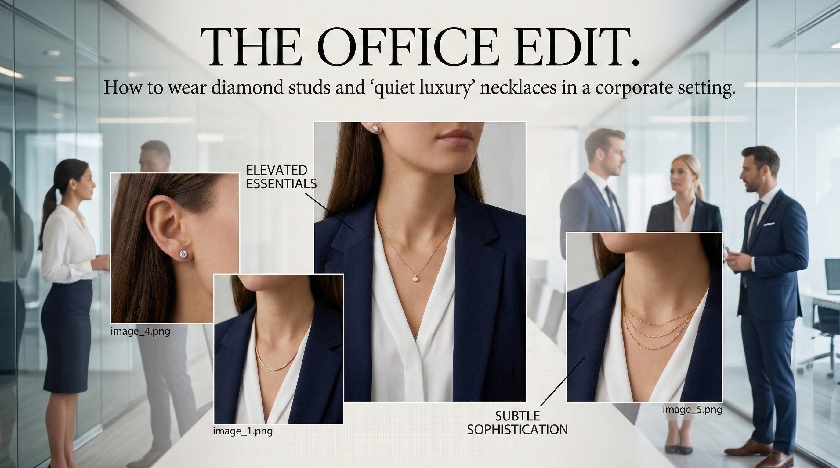 The Office Edit: How to wear diamond studs and "quiet luxury" necklaces in a corporate setting.