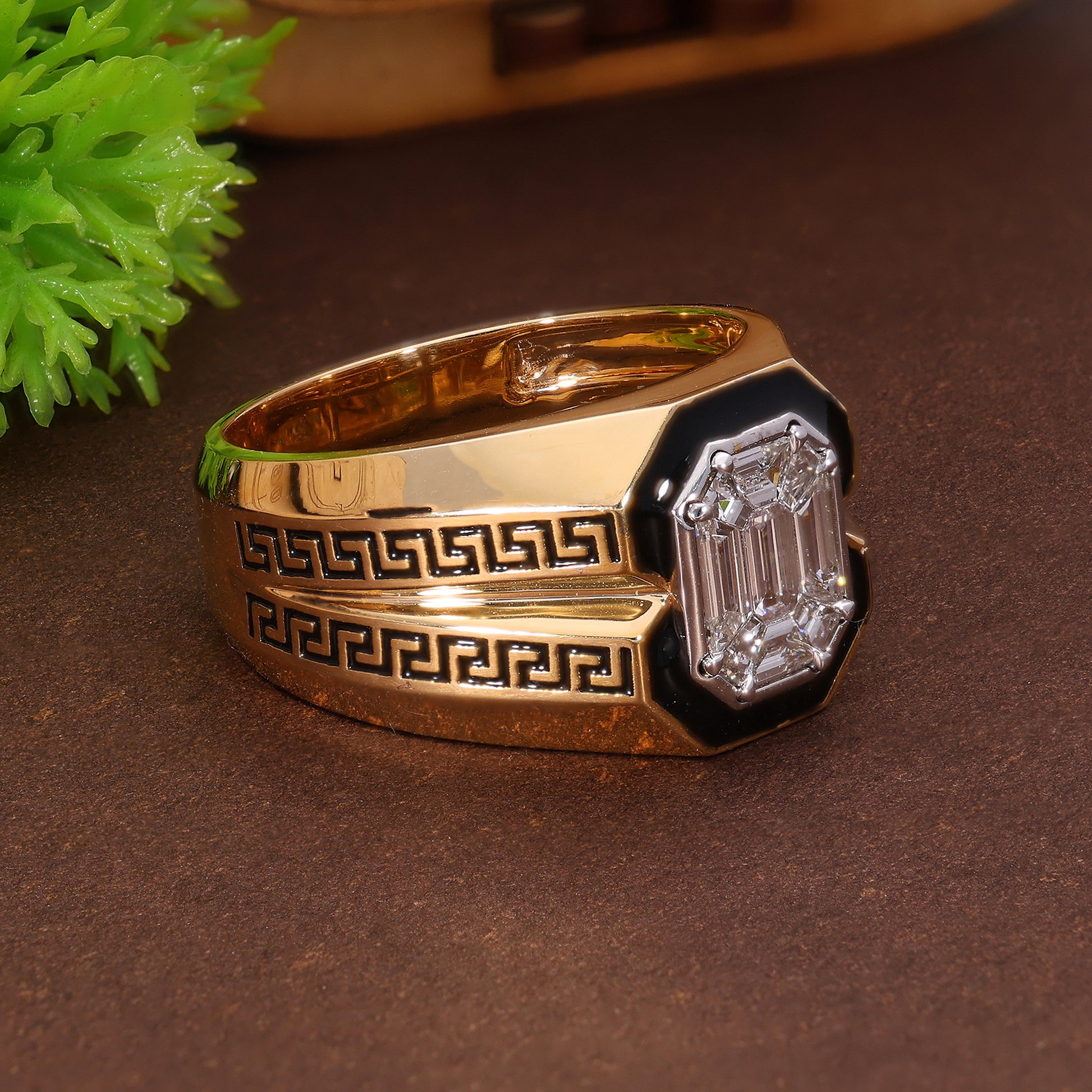 Emerald Pie Cut Diamond Bezel Set Solitaire Wedding Ring, Ring For Men, Unique Ring For Him
