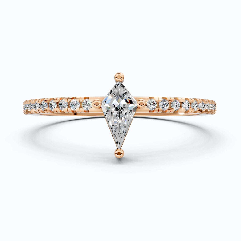 0.40 CT Kite Cut Solitaire Accent Pave Engagement Ring in Lab Diamond - 14K Solid Gold, Promise Ring, Bridal Gift, Everyday Gift for Her - Shoora Designs