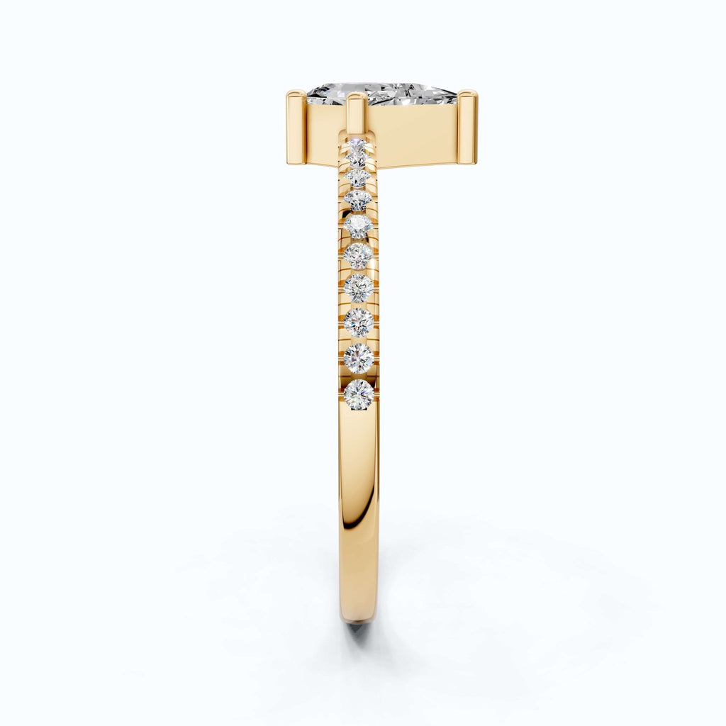 0.40 CT Kite Cut Solitaire Accent Pave Engagement Ring in Lab Diamond - 14K Solid Gold, Promise Ring, Bridal Gift, Everyday Gift for Her - Shoora Designs