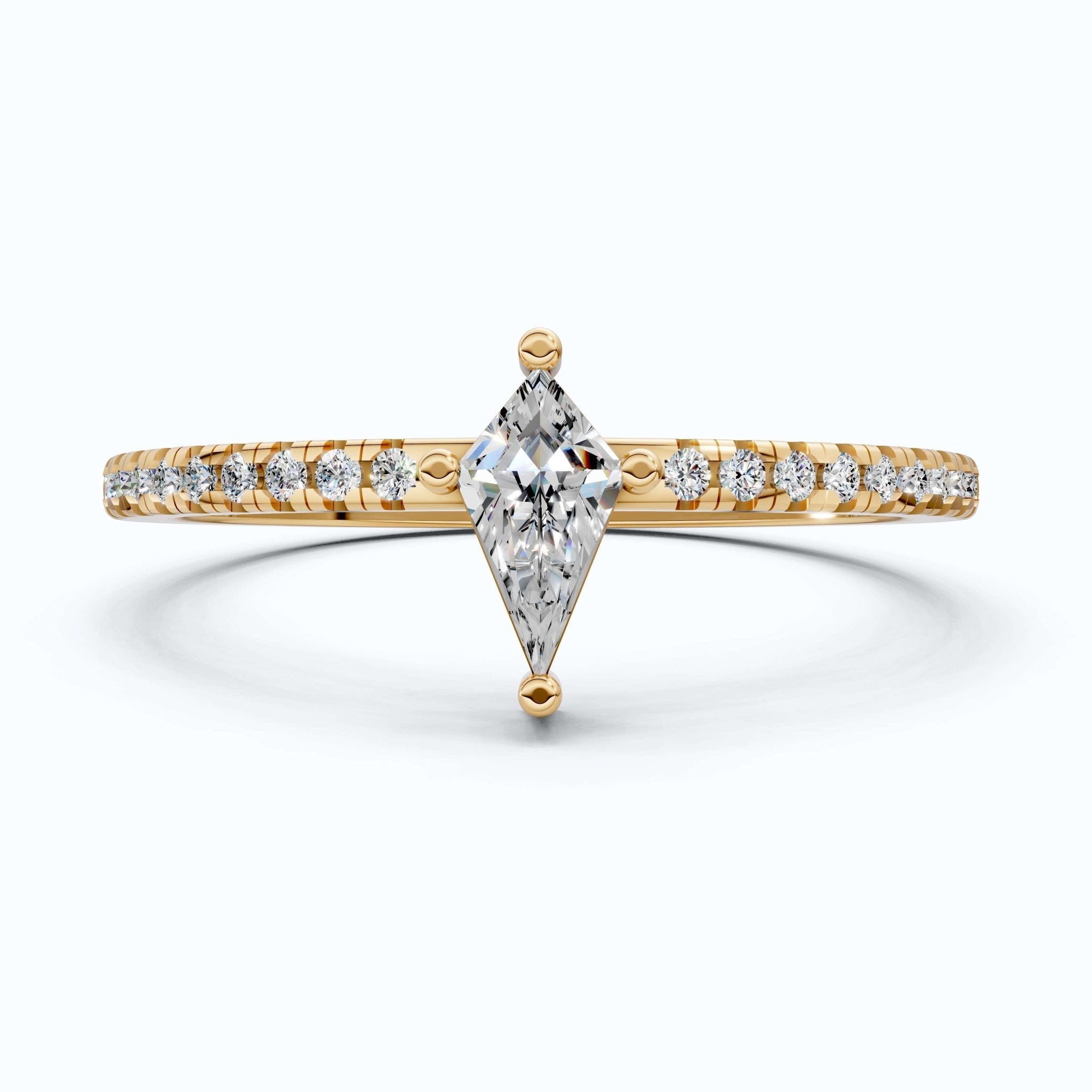 0.40 CT Kite Cut Solitaire Accent Pave Engagement Ring in Lab Diamond - 14K Solid Gold, Promise Ring, Bridal Gift, Everyday Gift for Her - Shoora Designs