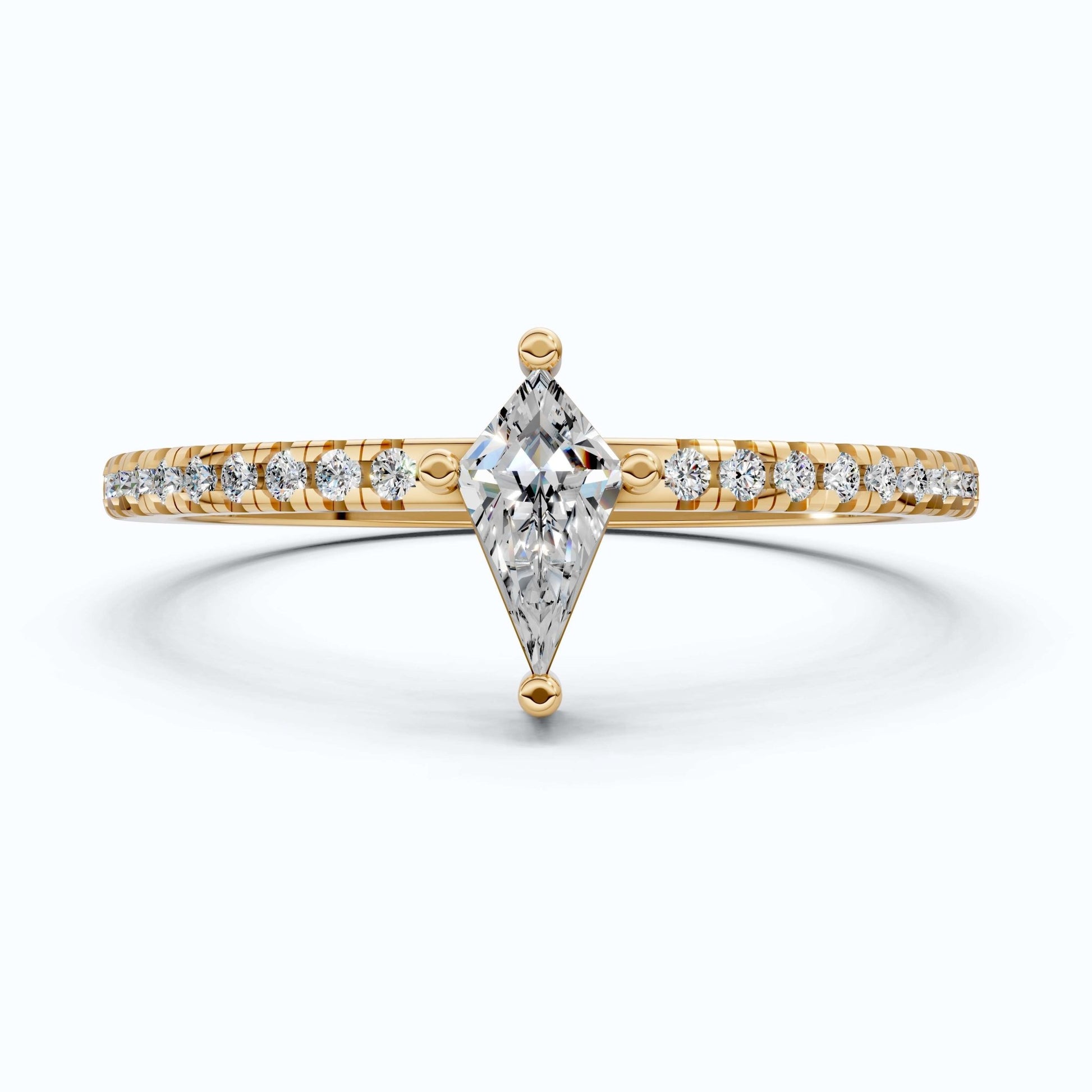 0.40 CT Kite Cut Solitaire Accent Pave Engagement Ring in Lab Diamond - 14K Solid Gold, Promise Ring, Bridal Gift, Everyday Gift for Her - Shoora Designs