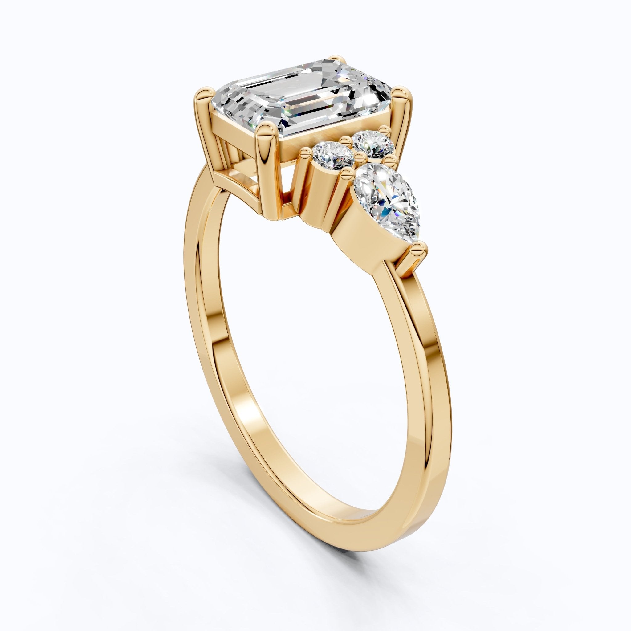 1.00 CT Emerald Cut Cluster Trio Engagement Ring in Lab Diamond – 14k Solid Gold, Anniversary Gift for Wife, Everyday Wedding Ring - Shoora Designs