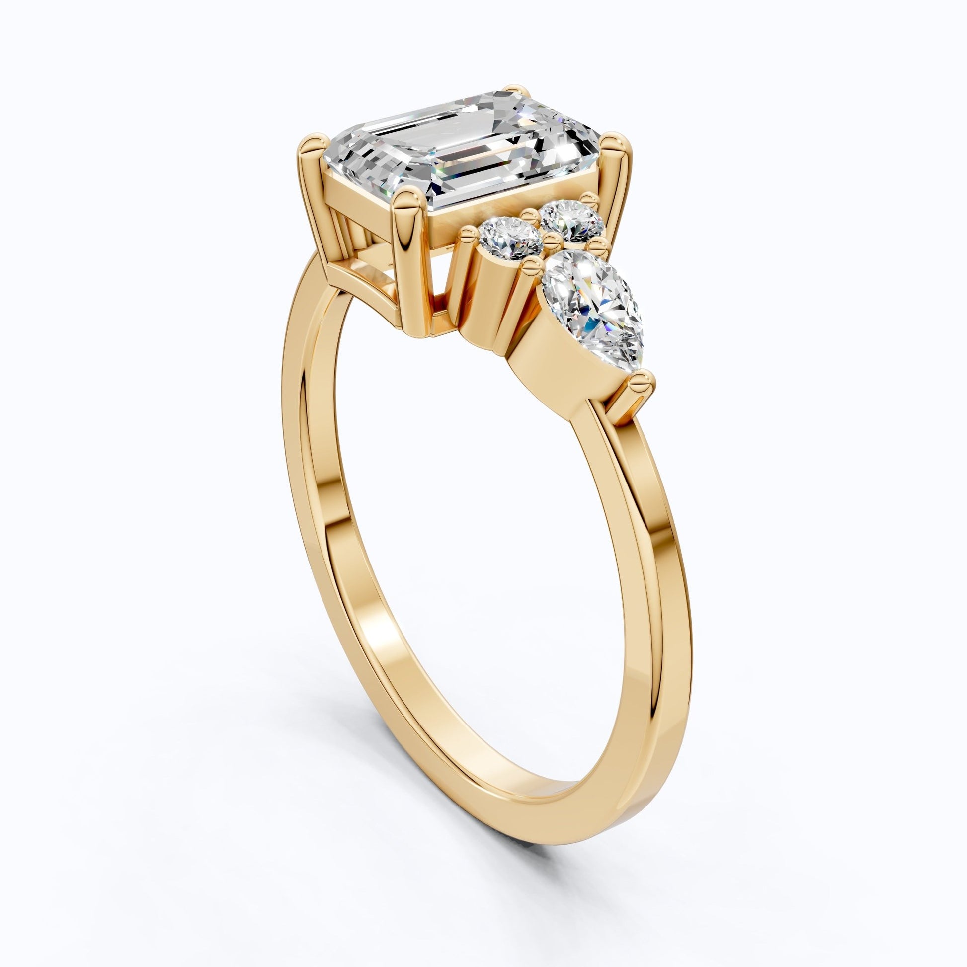 1.00 CT Emerald Cut Cluster Trio Engagement Ring in Lab Diamond – 14k Solid Gold, Anniversary Gift for Wife, Everyday Wedding Ring - Shoora Designs
