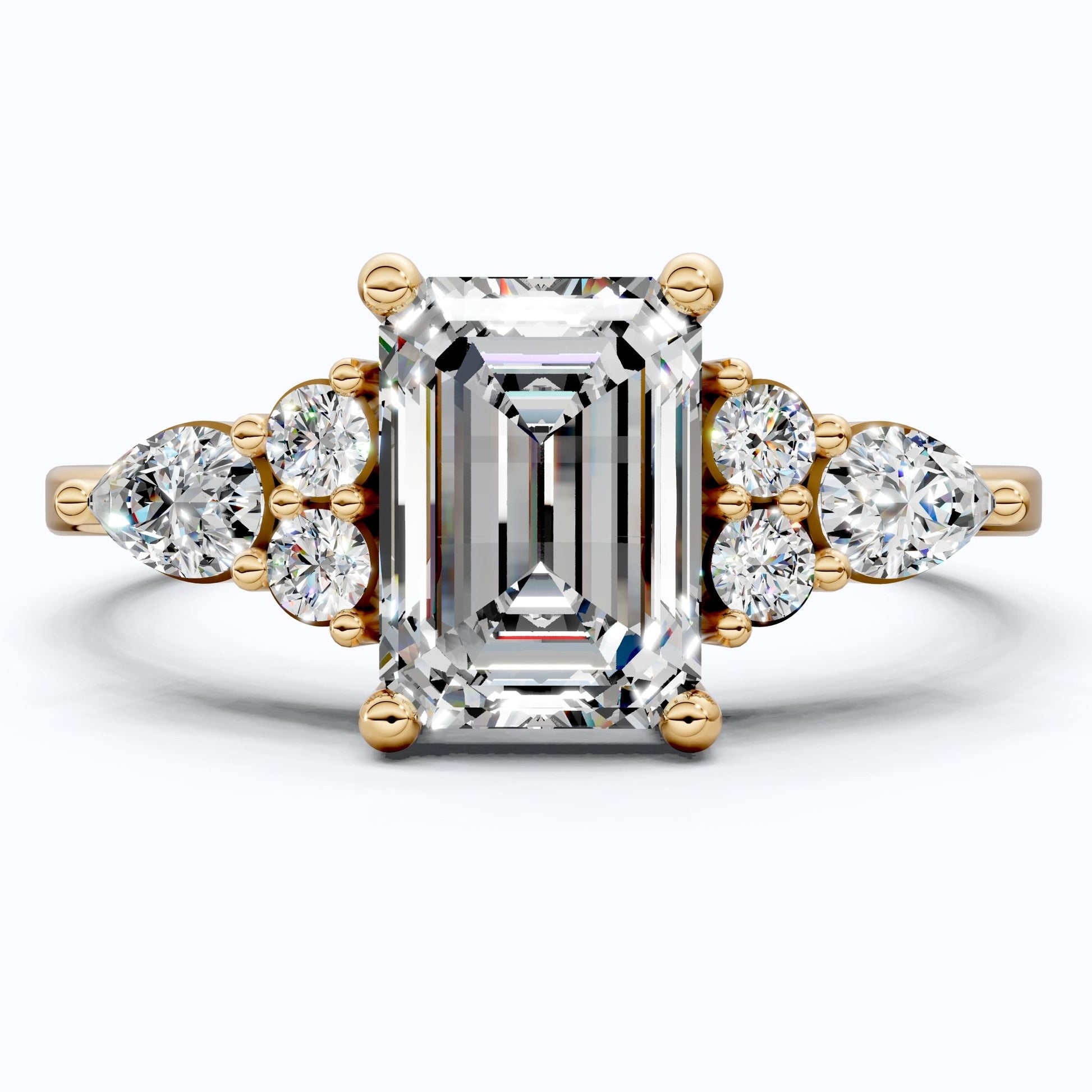 1.00 CT Emerald Cut Cluster Trio Engagement Ring in Lab Diamond – 14k Solid Gold, Anniversary Gift for Wife, Everyday Wedding Ring - Shoora Designs
