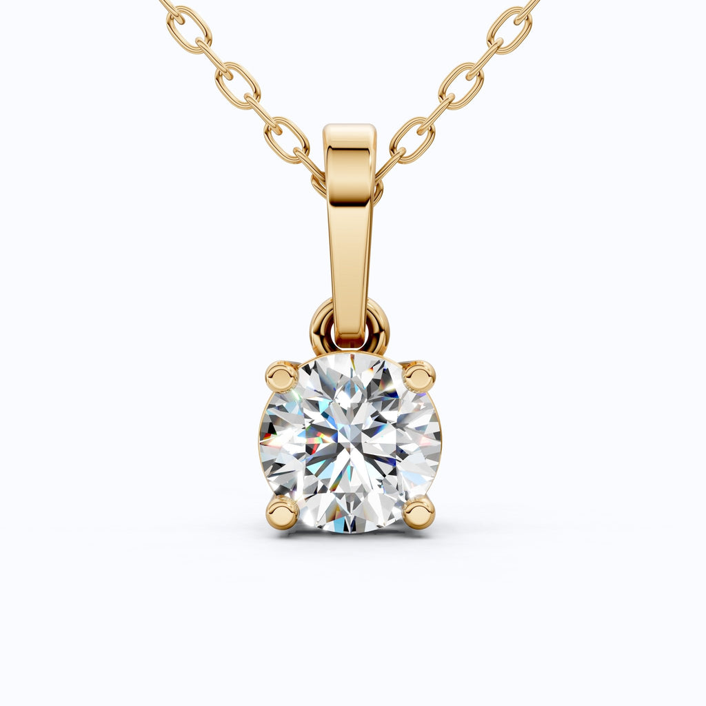 1.00 CT Round Cut EF - VS Lab Created Diamond Solitaire Pendant, 14K Yellow Gold Wedding Pendant, Birthday Gift For Girl, Handmade Pendant - Shoora Designs
