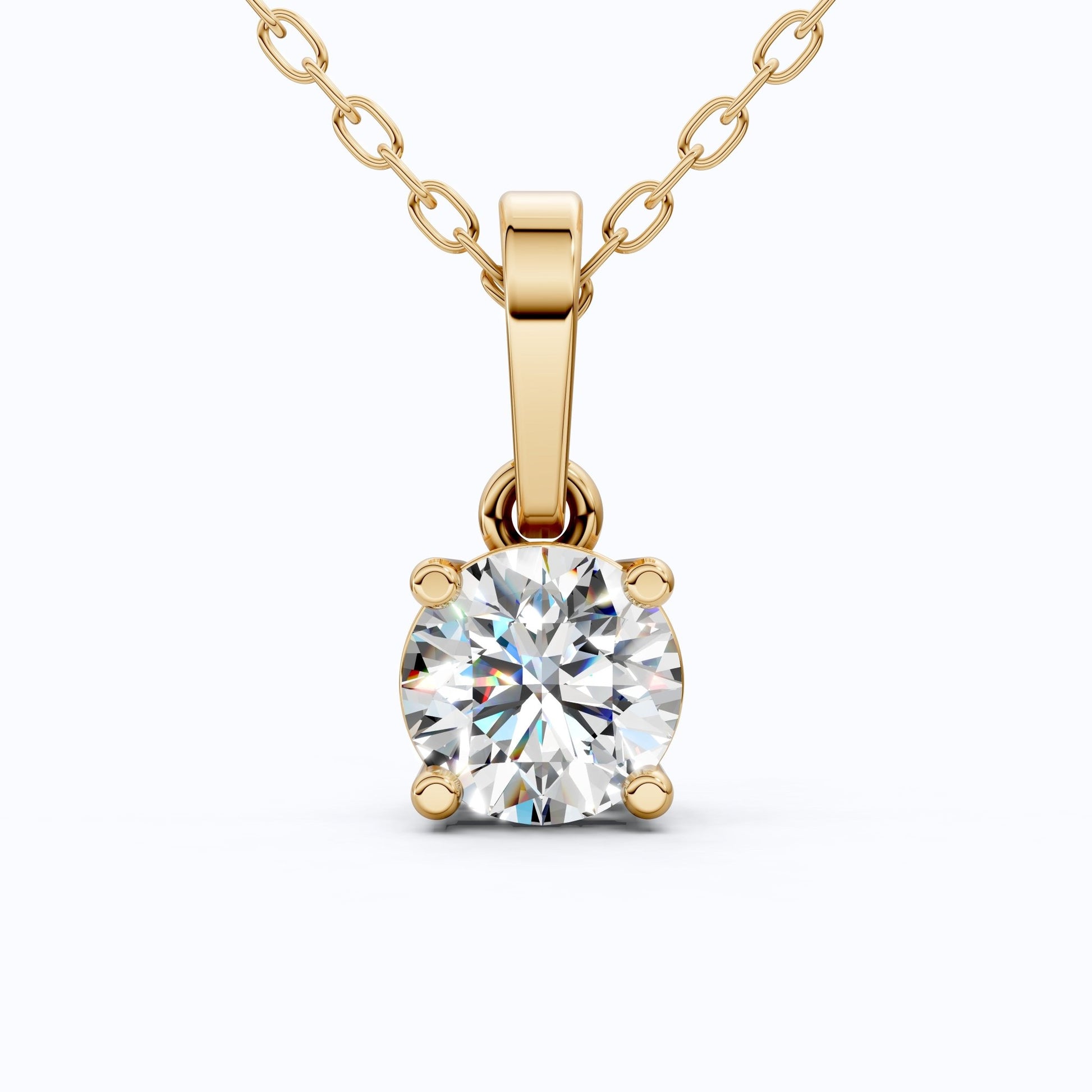 1.00 CT Round Cut EF - VS Lab Created Diamond Solitaire Pendant, 14K Yellow Gold Wedding Pendant, Birthday Gift For Girl, Handmade Pendant - Shoora Designs