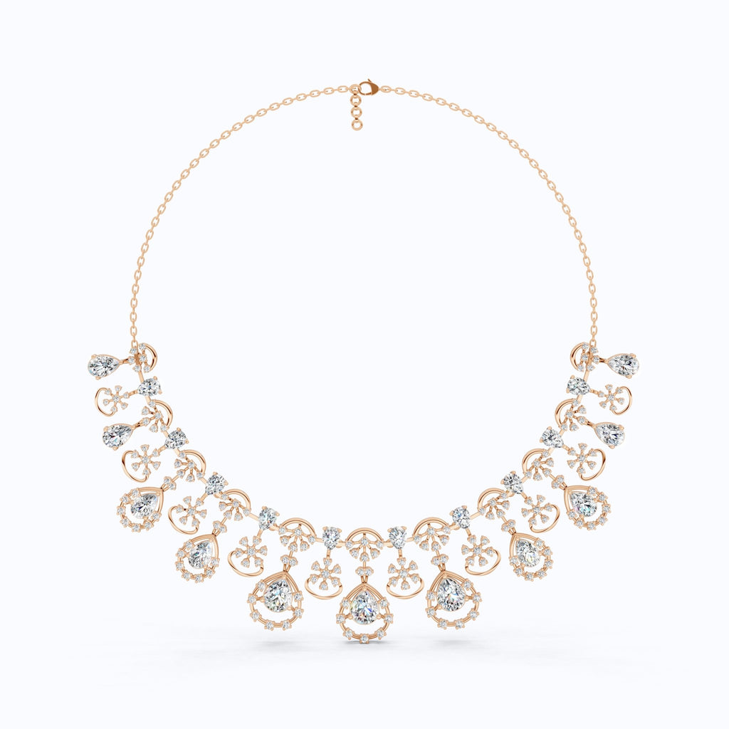 14K Gold Wedding Choker Necklace, 36.91 TCW Pear/Round Cut Moissanite, Handmade Bridal Jewelry, Luxury Wedding Necklace for Wife - Shoora Designs
