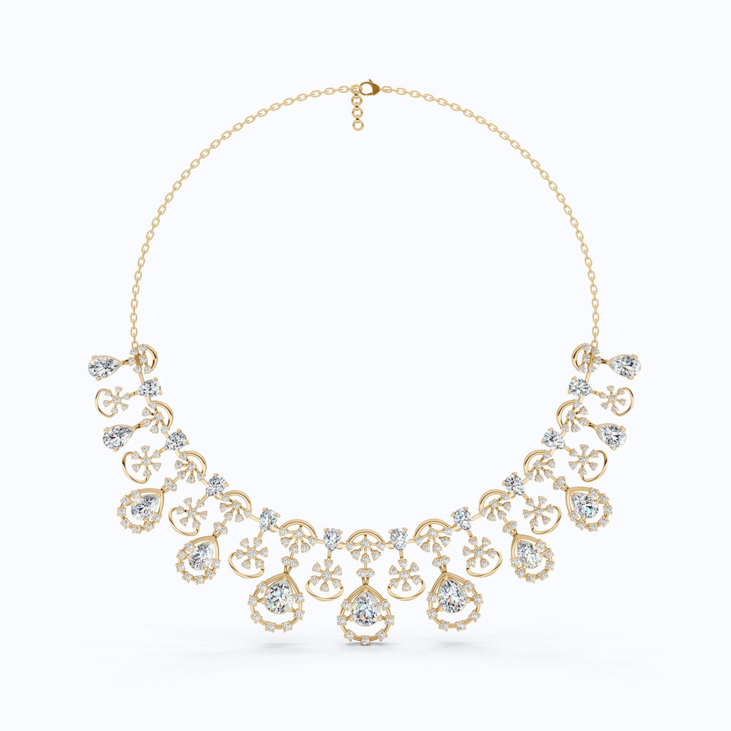 14K Gold Wedding Choker Necklace, 36.91 TCW Pear/Round Cut Moissanite, Handmade Bridal Jewelry, Luxury Wedding Necklace for Wife - Shoora Designs