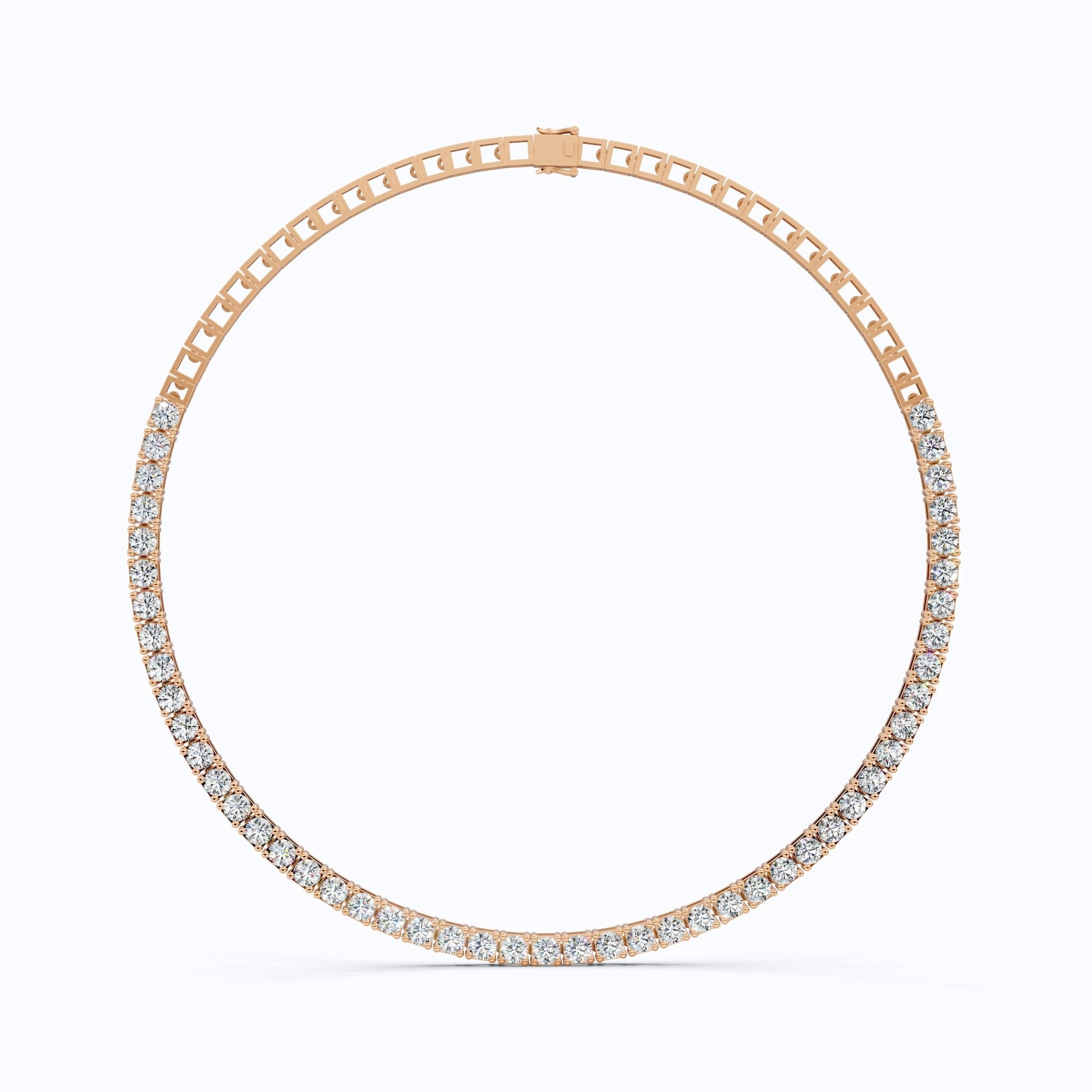 14K Rose Gold Tennis Necklace, 24.50 TCW Round Cut Lab Grown Diamonds, Handmade Wedding Gift for Her, Classic Tennis Jewelry - Shoora Designs