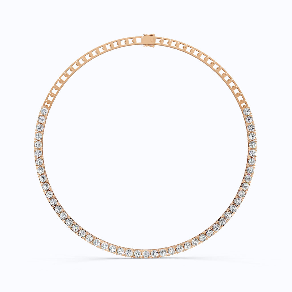 14K Rose Gold Tennis Necklace, 24.50 TCW Round Cut Lab Grown Diamonds, Handmade Wedding Gift for Her, Classic Tennis Jewelry - Shoora Designs