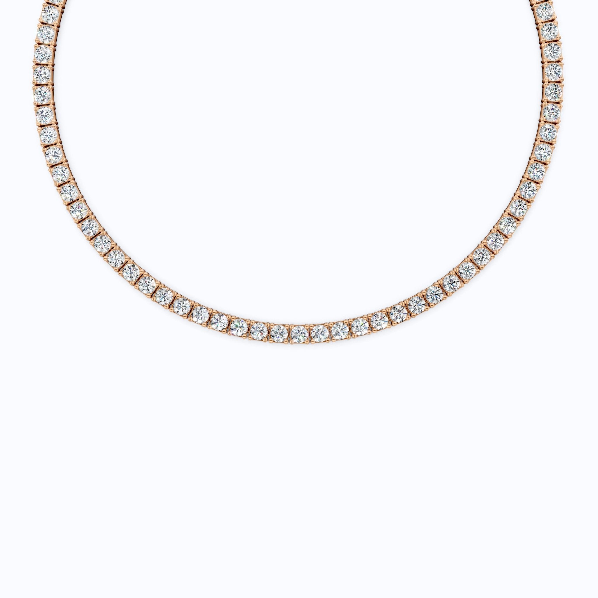 14K Rose Gold Tennis Necklace, 24.50 TCW Round Cut Lab Grown Diamonds, Handmade Wedding Gift for Her, Classic Tennis Jewelry - Shoora Designs
