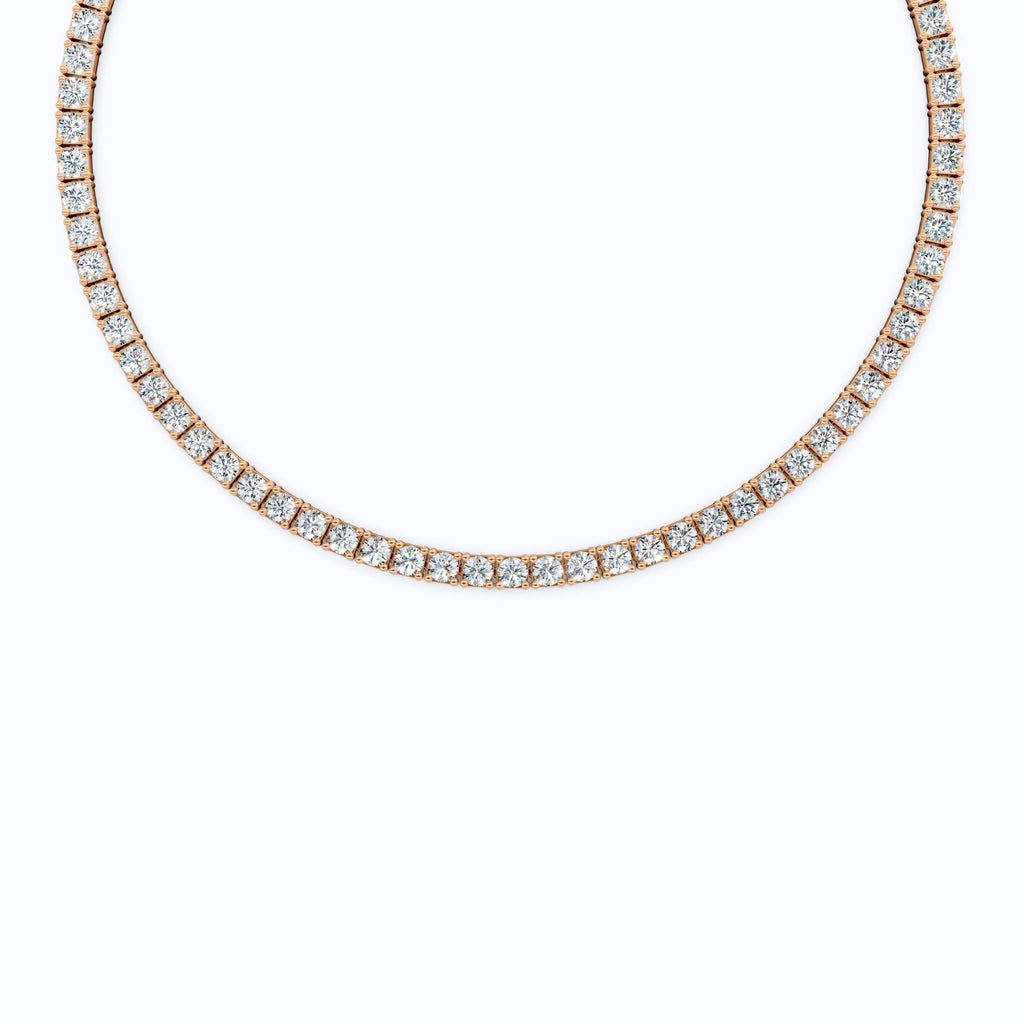14K Rose Gold Tennis Necklace, 24.50 TCW Round Cut Lab Grown Diamonds, Handmade Wedding Gift for Her, Classic Tennis Jewelry - Shoora Designs
