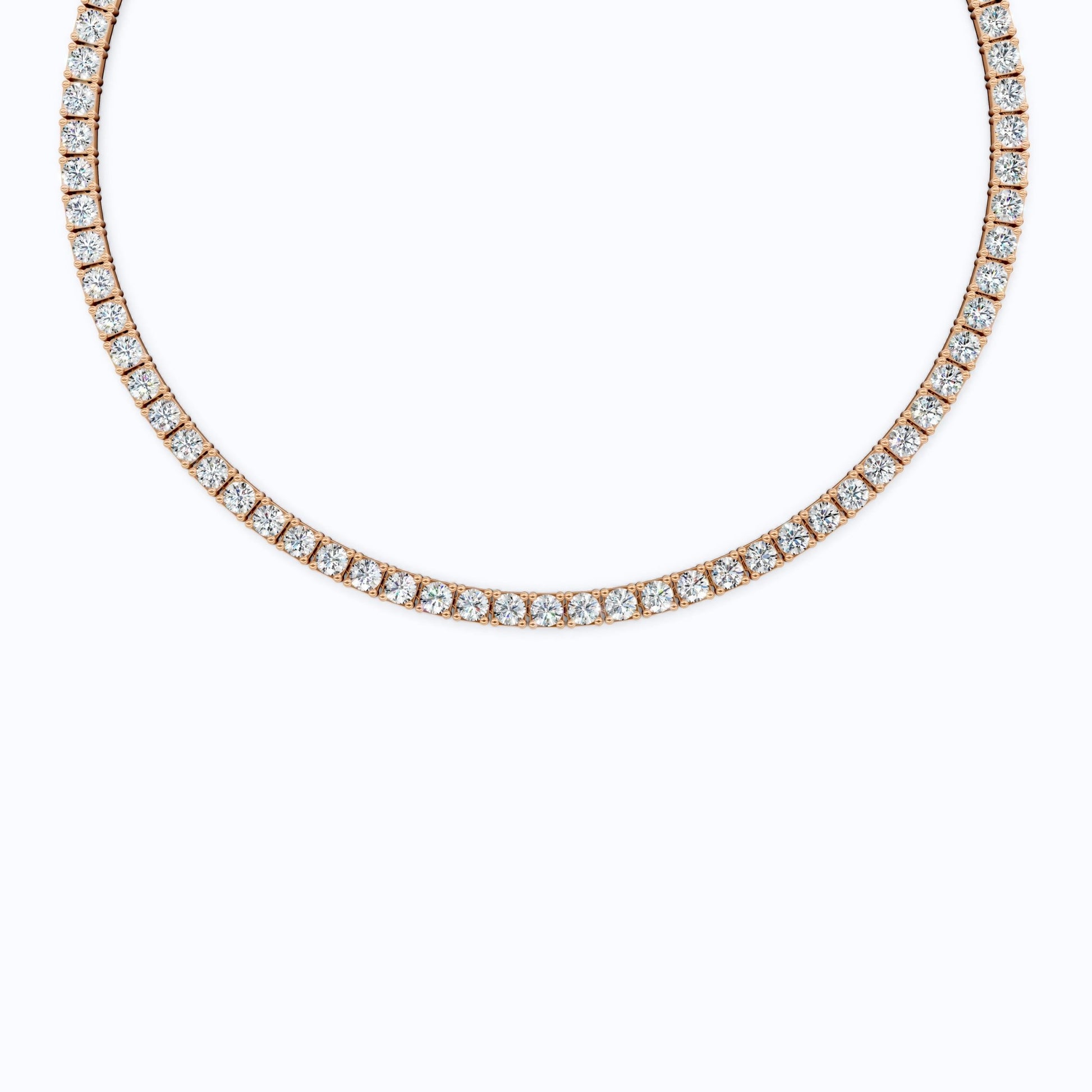 14K Rose Gold Tennis Necklace, 24.50 TCW Round Cut Lab Grown Diamonds, Handmade Wedding Gift for Her, Classic Tennis Jewelry - Shoora Designs