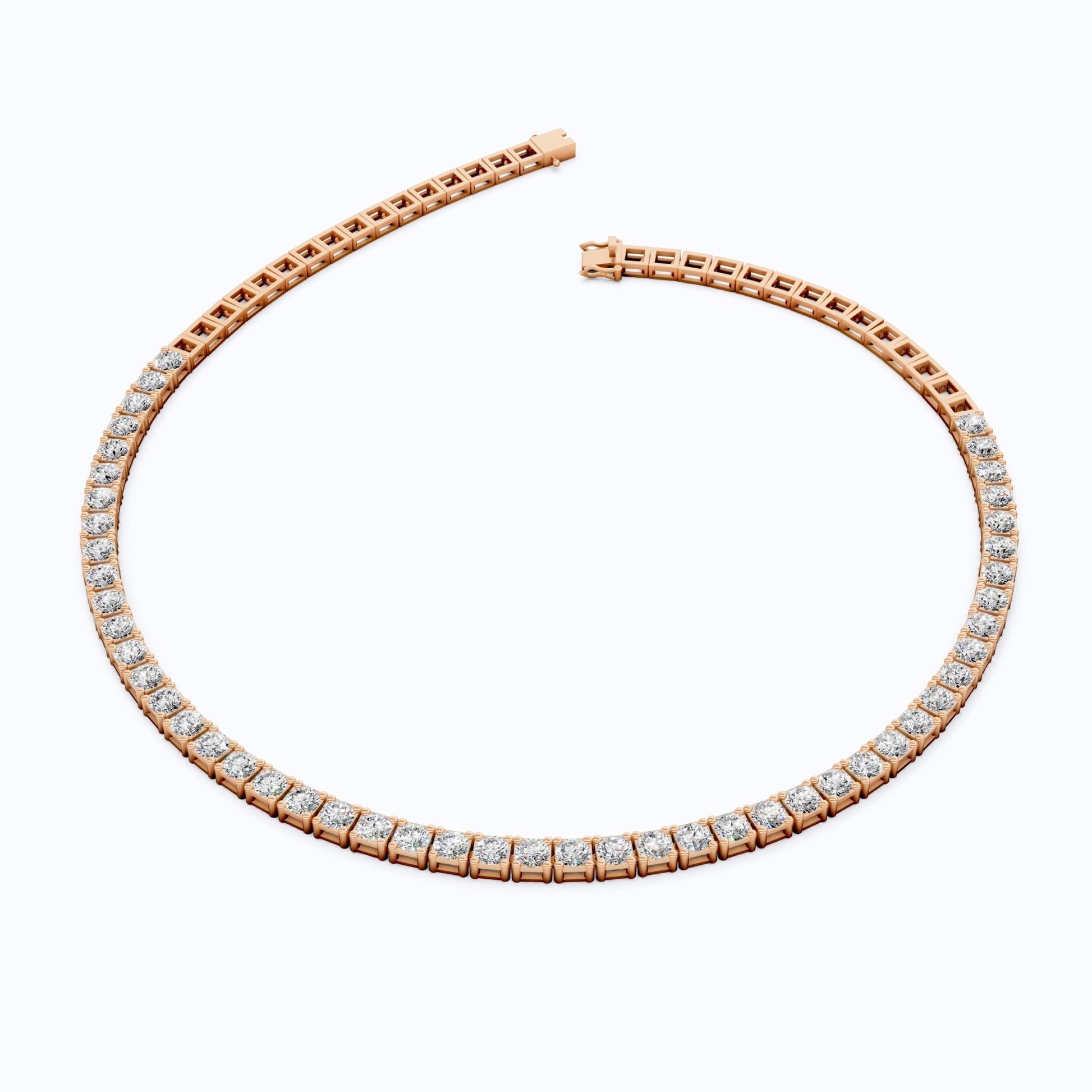 14K Rose Gold Tennis Necklace, 24.50 TCW Round Cut Lab Grown Diamonds, Handmade Wedding Gift for Her, Classic Tennis Jewelry - Shoora Designs