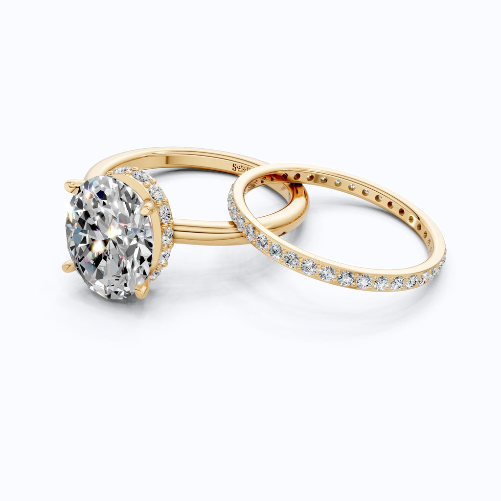 14k Solid Gold Oval Solitaire Ring with Full Eternity Band, 2.50 CT Oval Cut Lab Grown Diamond, Bridal Ring Set For Women, Handmade Jewelry - Shoora Designs
