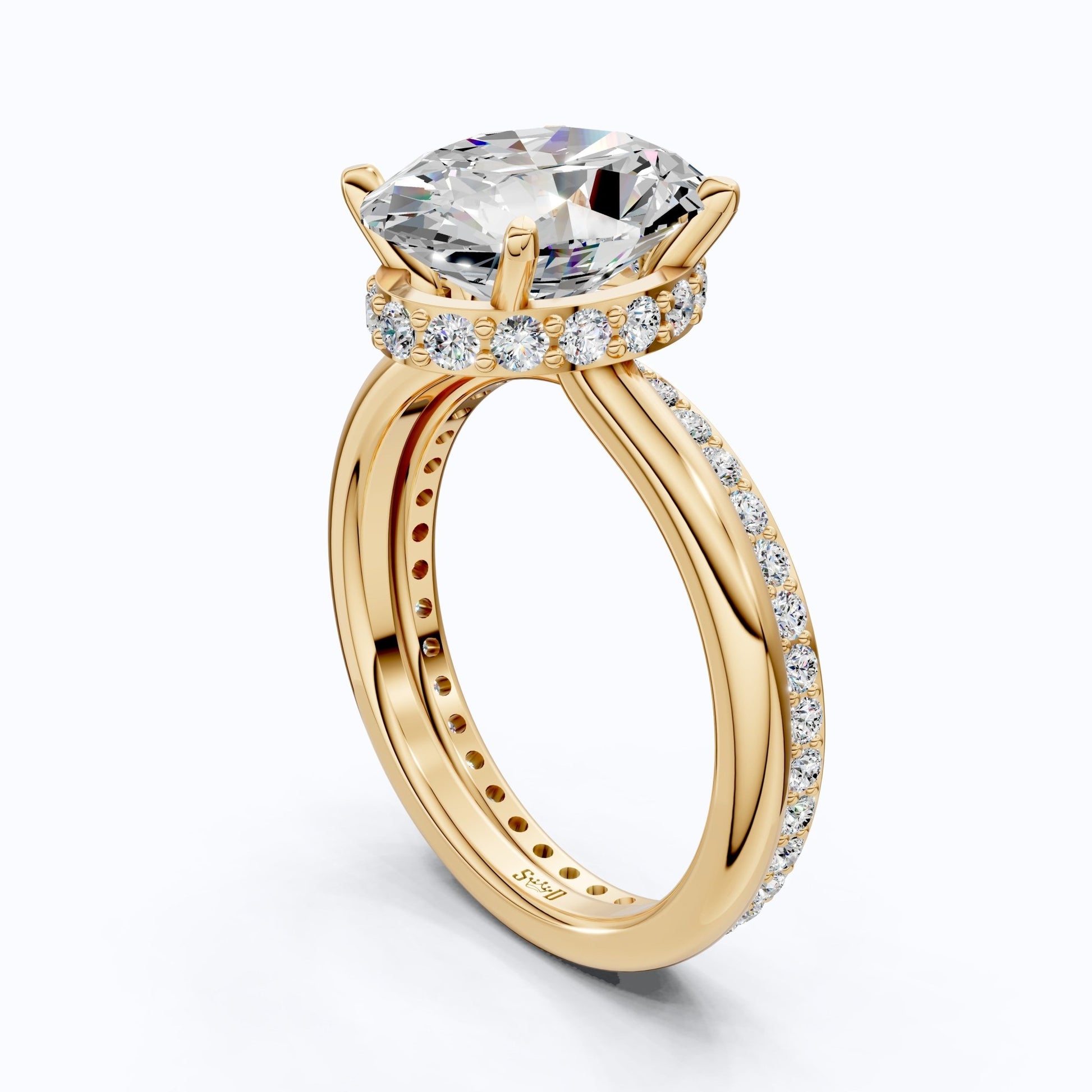 14k Solid Gold Oval Solitaire Ring with Full Eternity Band, 2.50 CT Oval Cut Lab Grown Diamond, Bridal Ring Set For Women, Handmade Jewelry - Shoora Designs