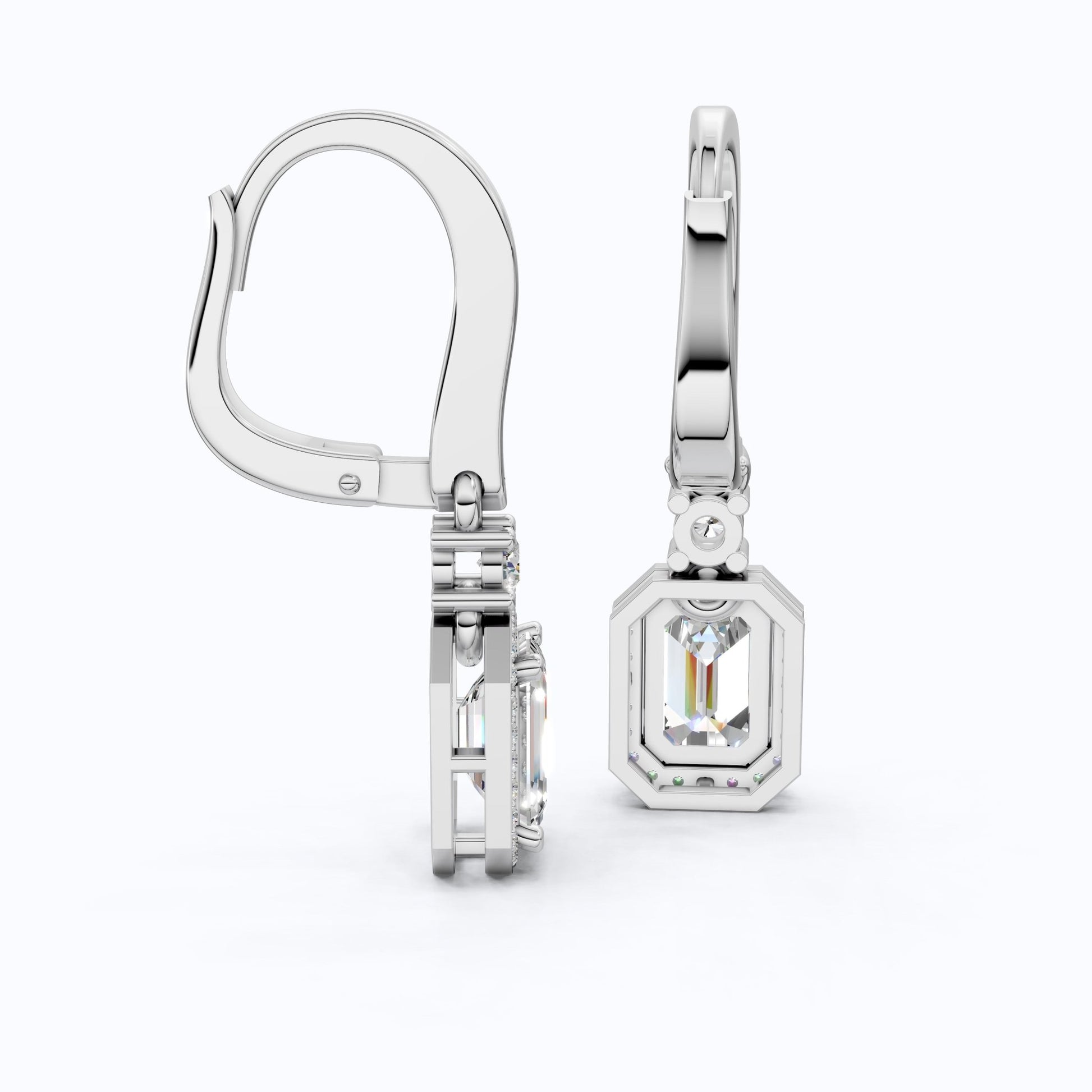 14k Solid Gold Vintage Style Emerald - Cut Halo - Set Lab Grown Diamond Wedding Earrings, Bridal Jewelry, Perfect Gift for Her, Latch Back Closure - Shoora Designs